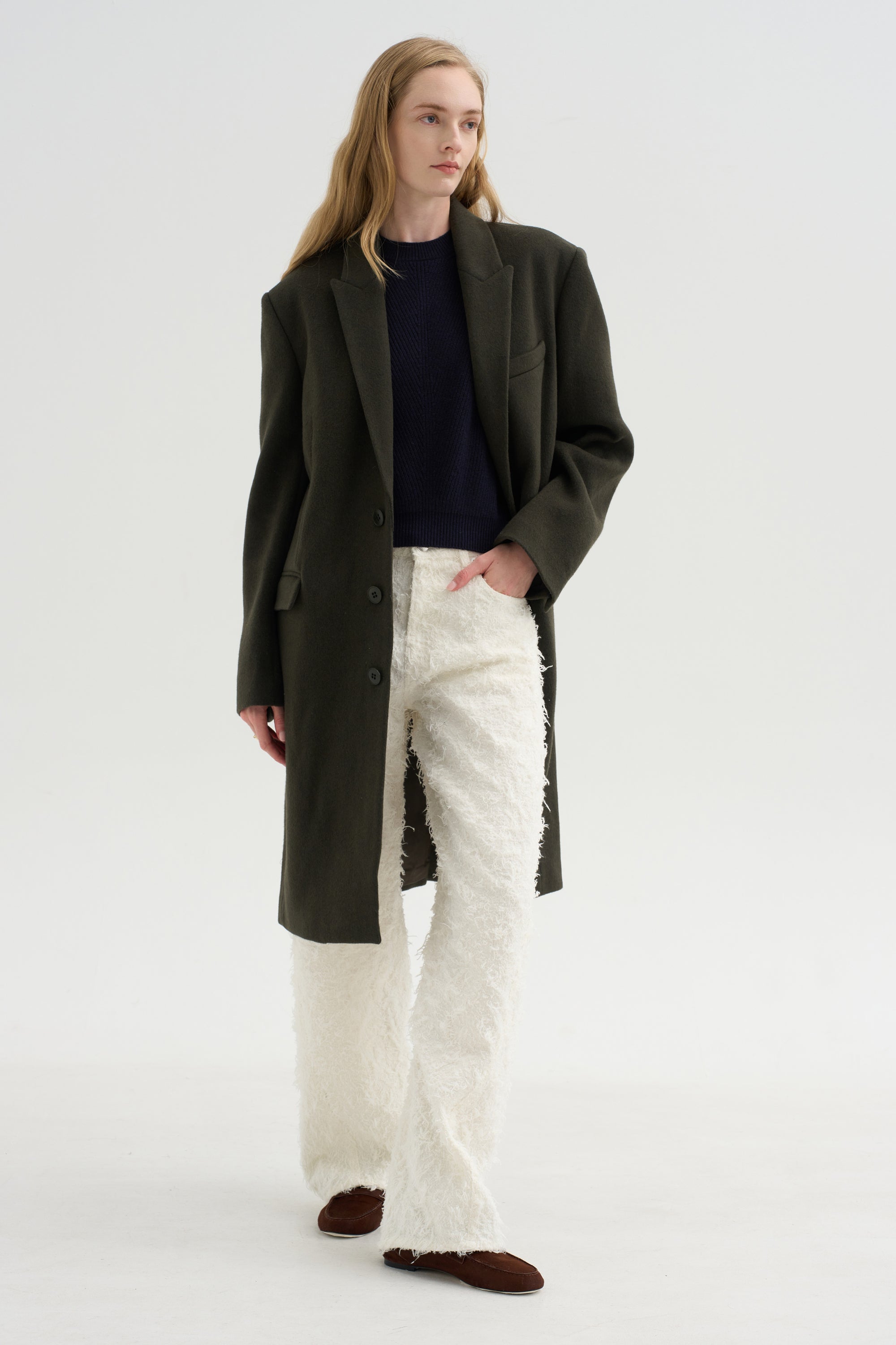 Wool Tailored Men's Midi Coat, Loden