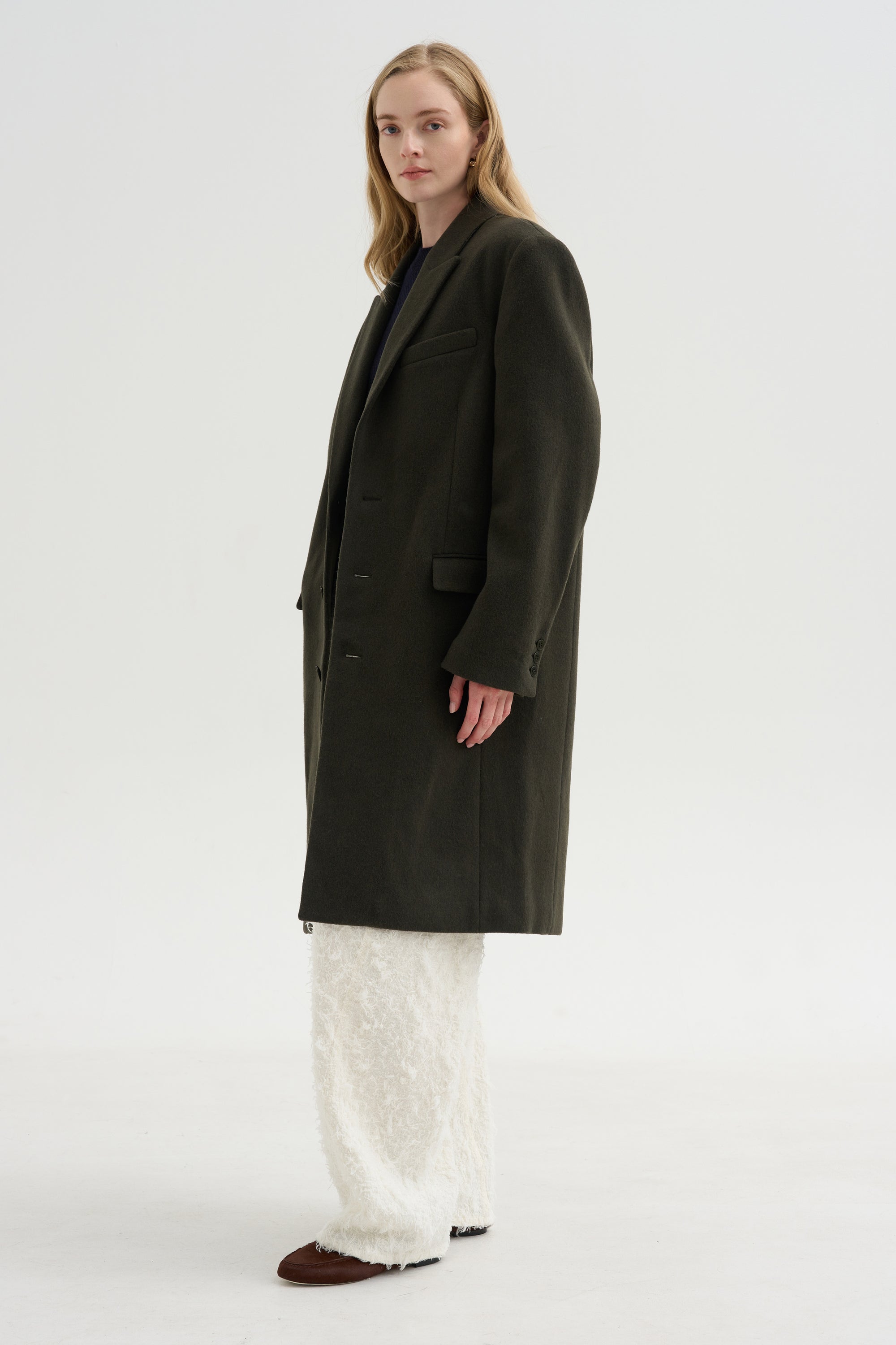 Wool Tailored Men's Midi Coat, Loden