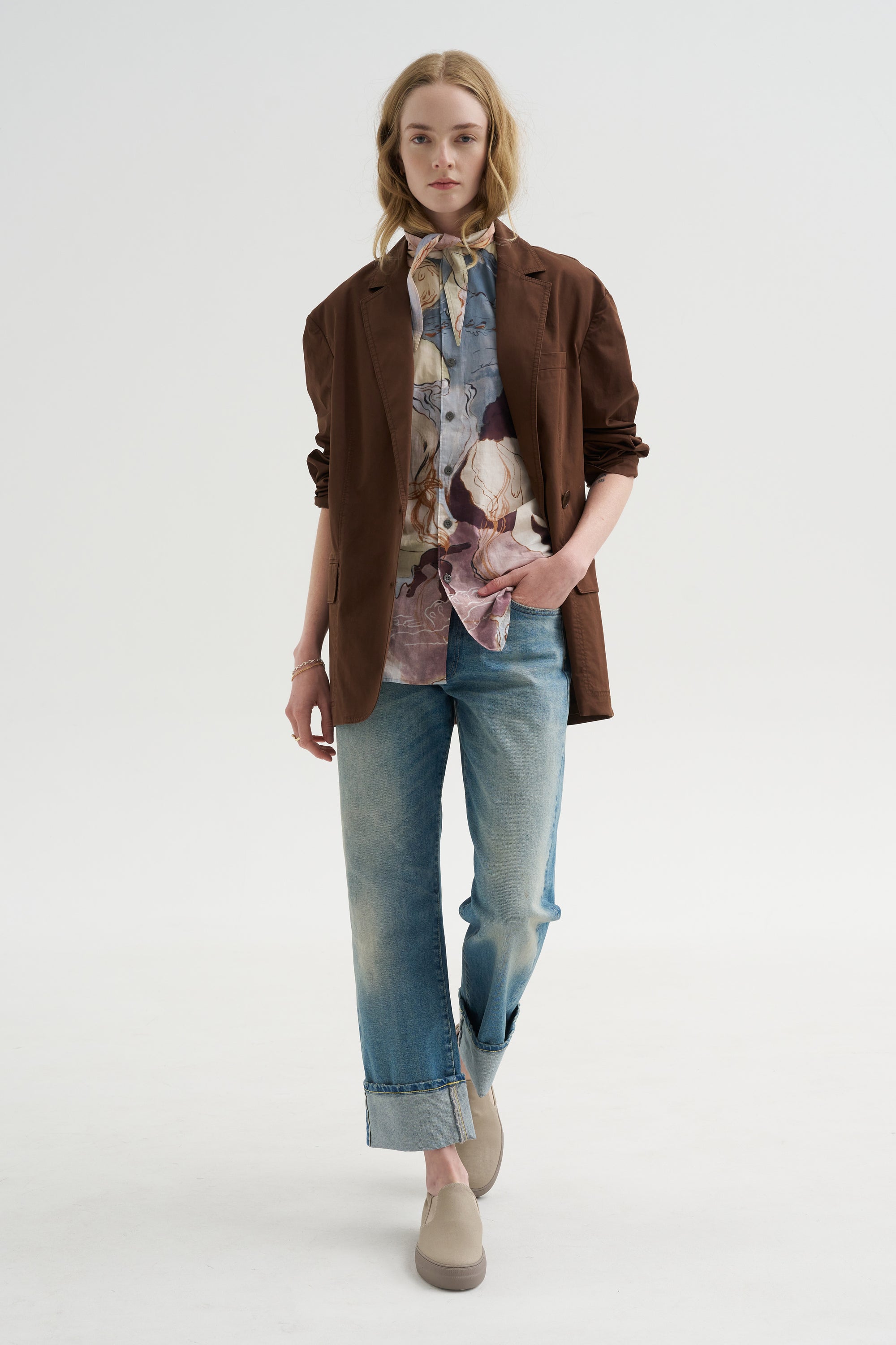 Garment Dyed Silky Cotton Liam Blazer, Brown