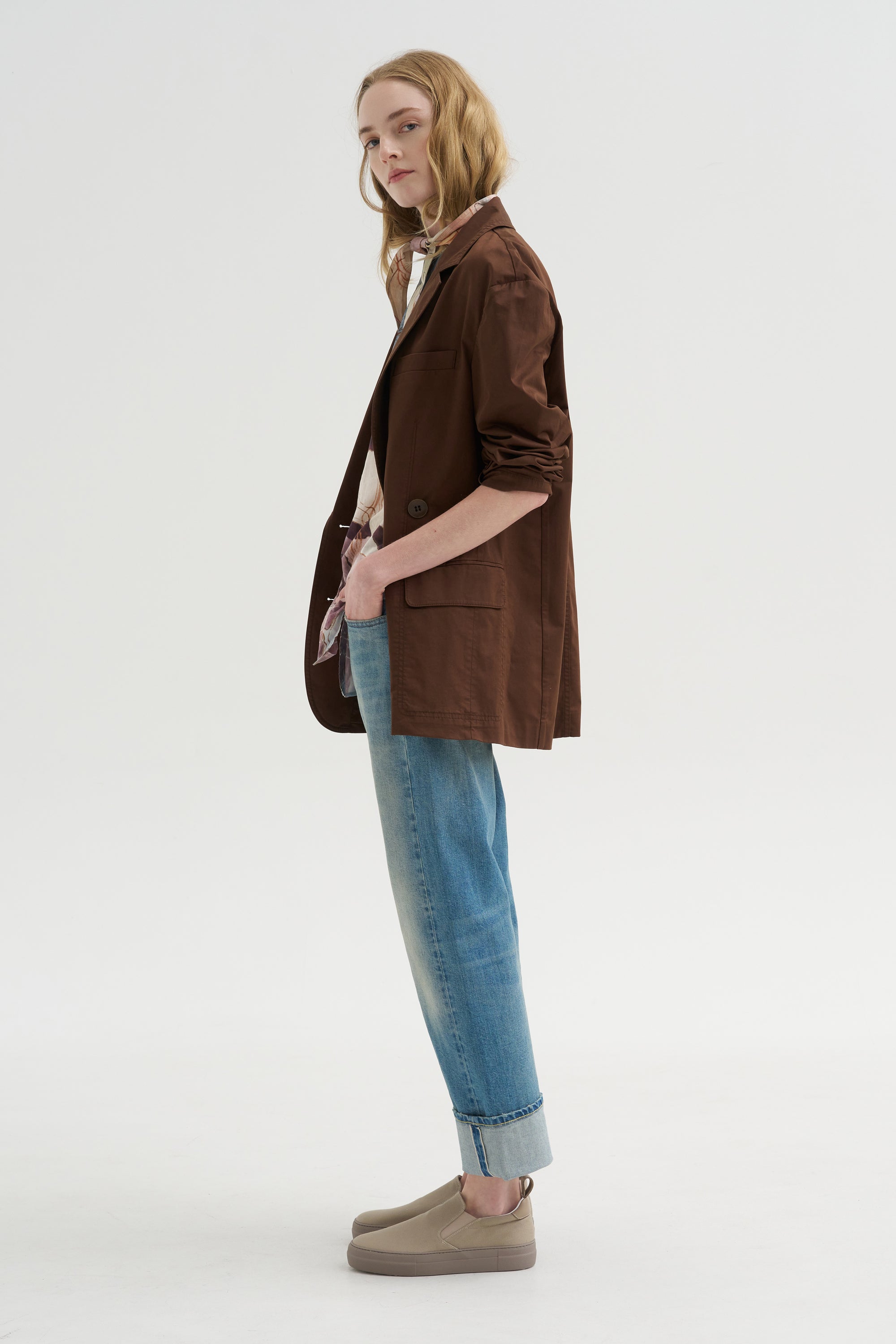 Garment Dyed Silky Cotton Liam Blazer, Brown