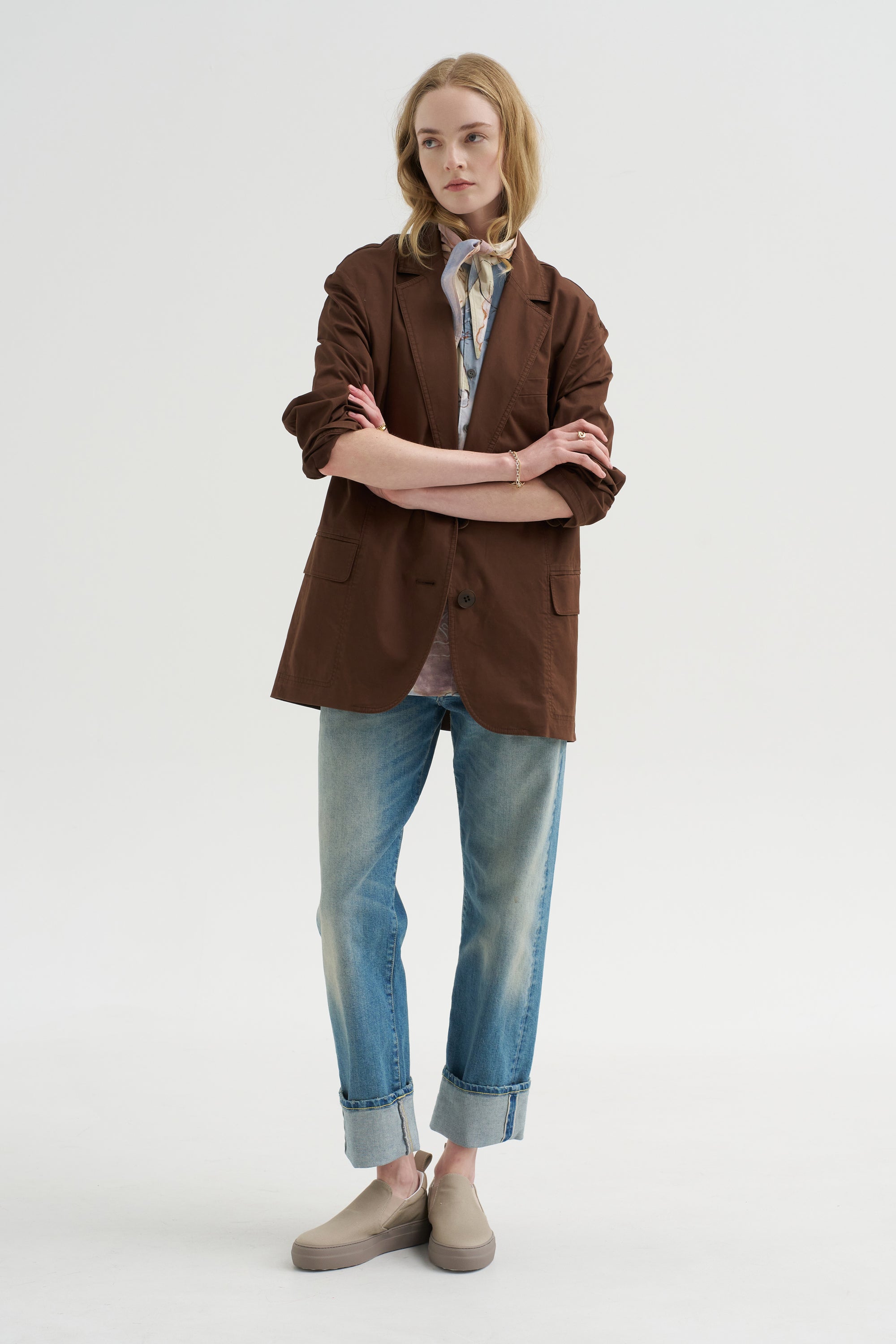Garment Dyed Silky Cotton Liam Blazer, Brown