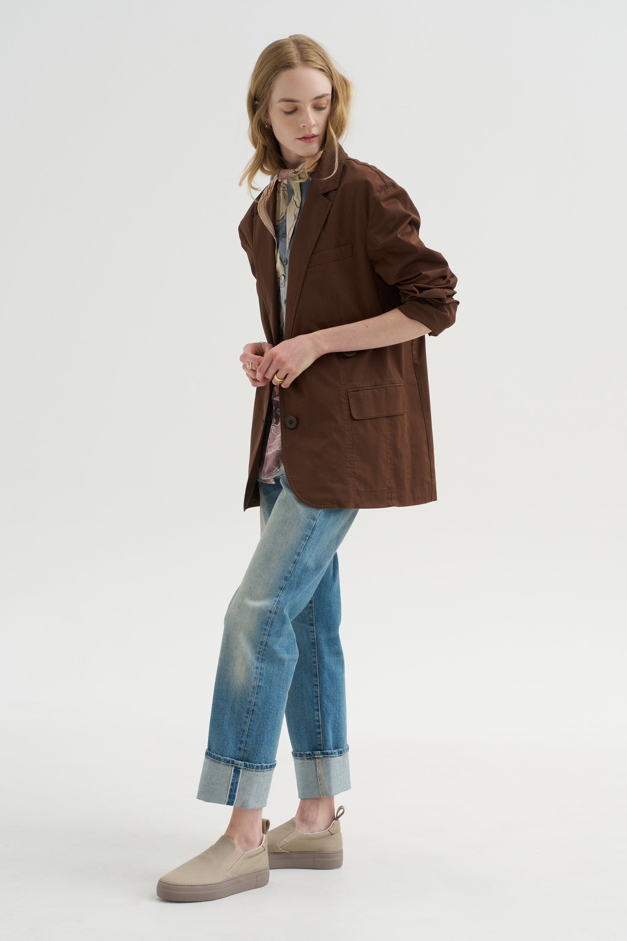 Garment Dyed Silky Cotton Liam Blazer, Brown