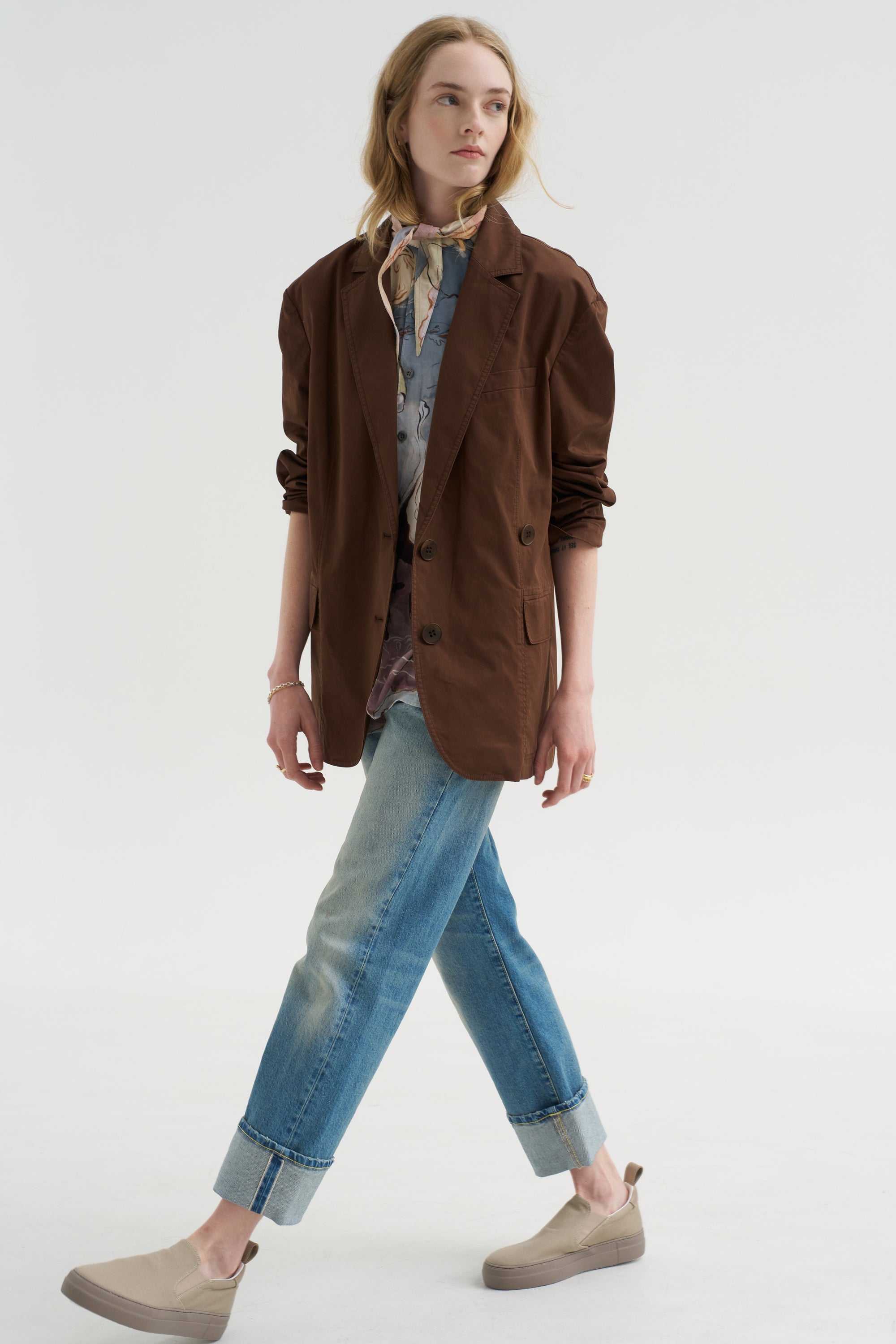 Garment Dyed Silky Cotton Liam Blazer, Brown