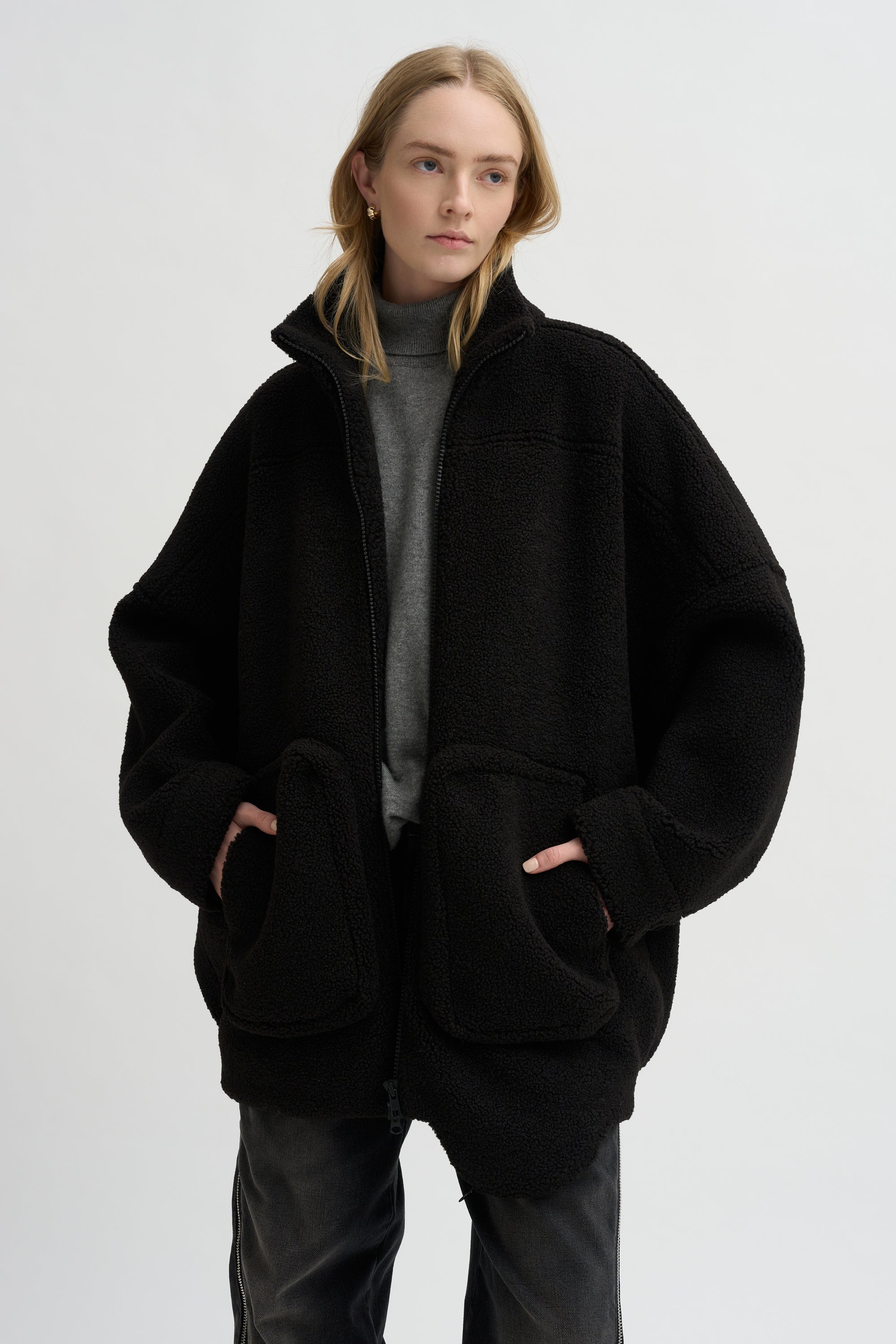 Pre-Order • Zip-Up Bomber Cozy Fleece, Black