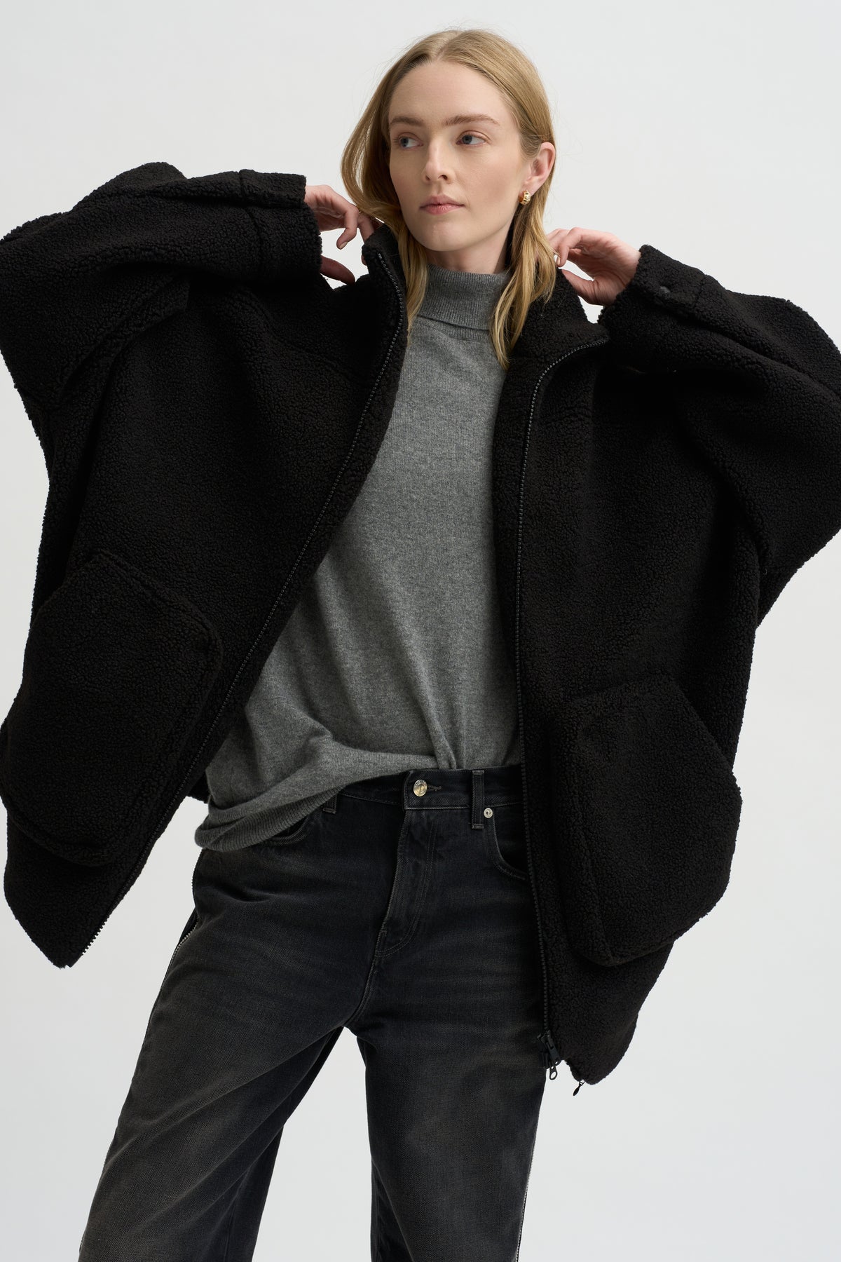 Pre-Order • Zip-Up Bomber Cozy Fleece, Black
