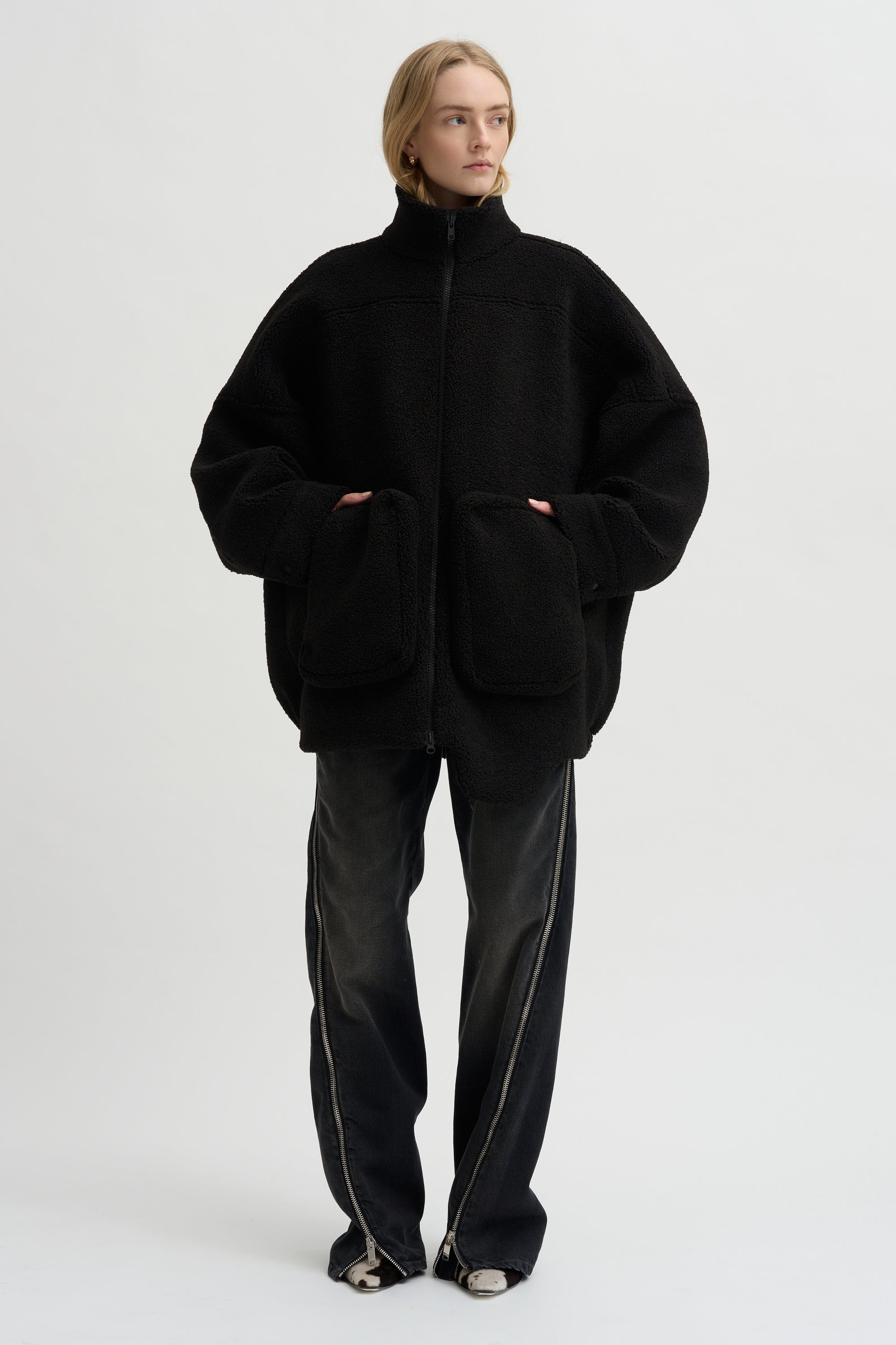 Pre-Order • Zip-Up Bomber Cozy Fleece, Black