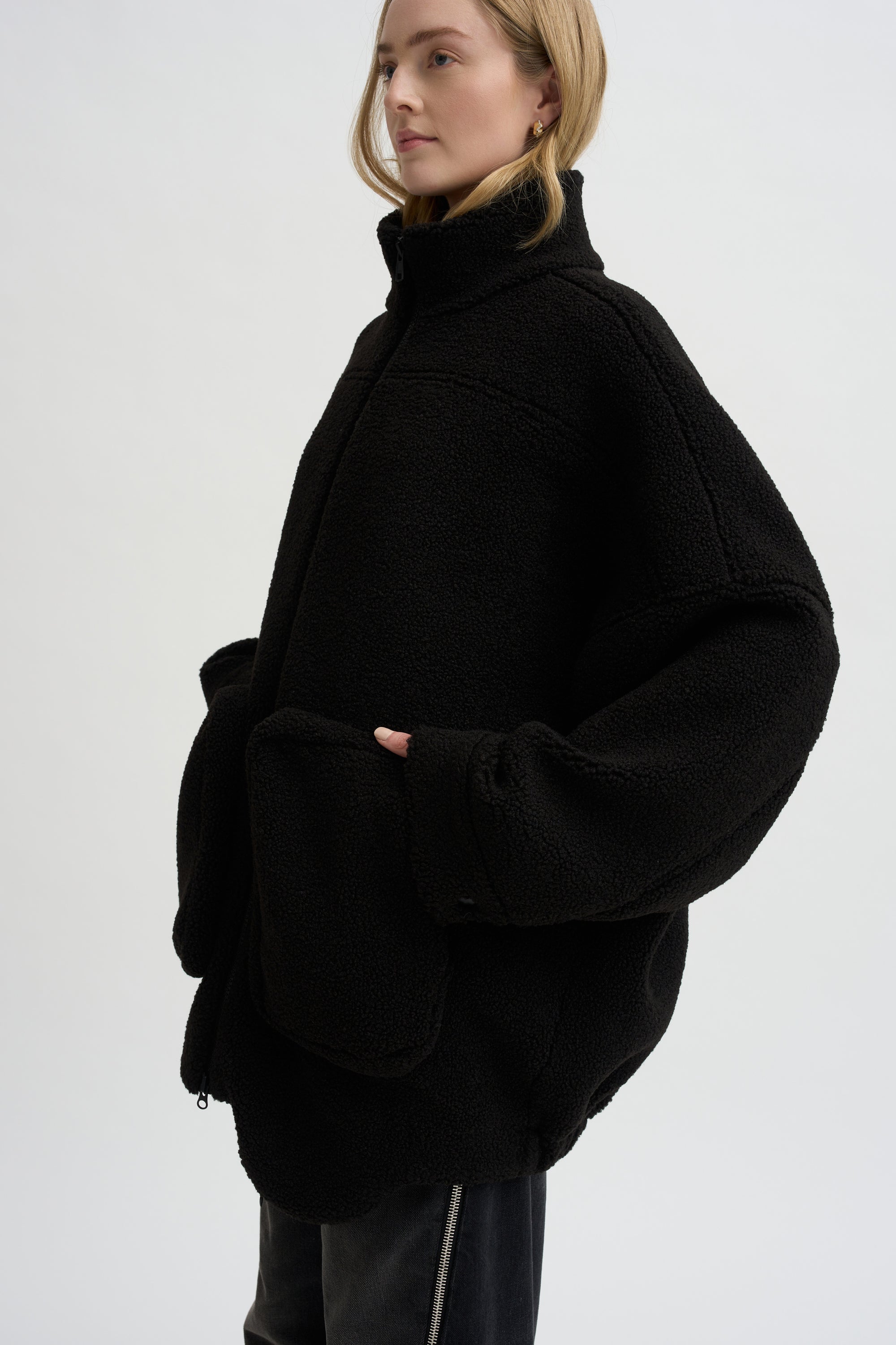 Pre-Order • Zip-Up Bomber Cozy Fleece, Black