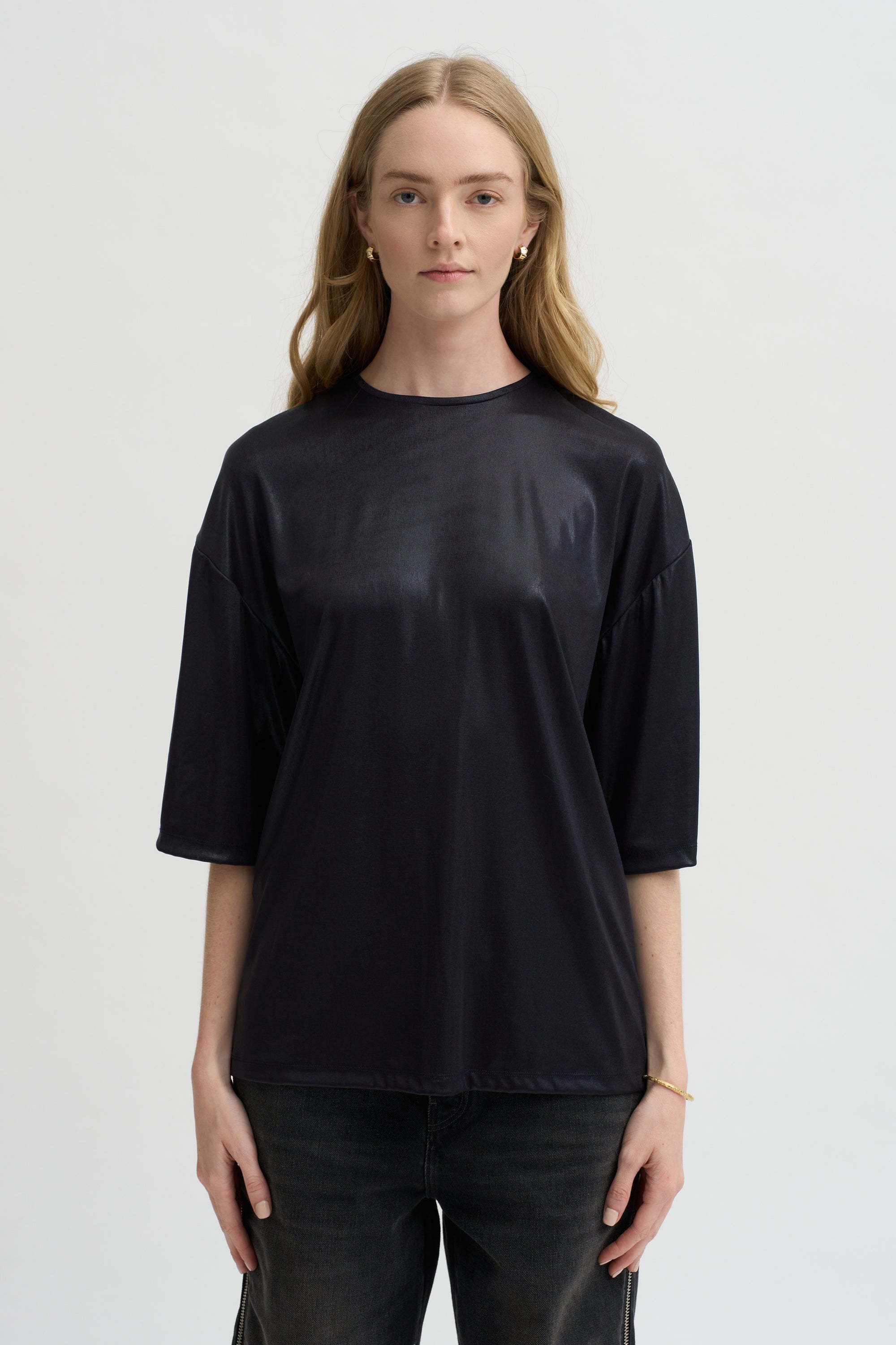 Pre-Order • Metallic Knit Easy T, Navy