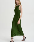 Pre-Order • Matte Satin Plisse Midi Bias Dress, Green