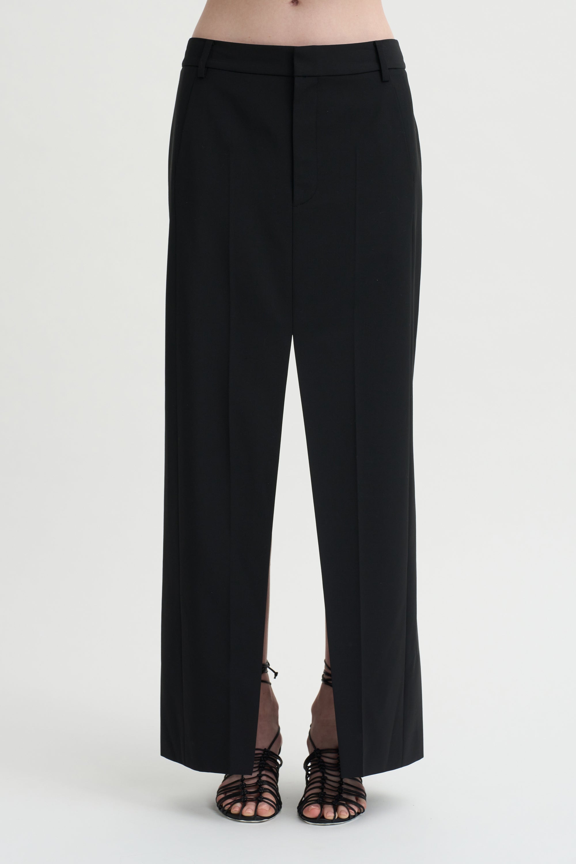 Pre-Order •  Recycled Tropical Wool Double Slit Maxi Skirt, Black
