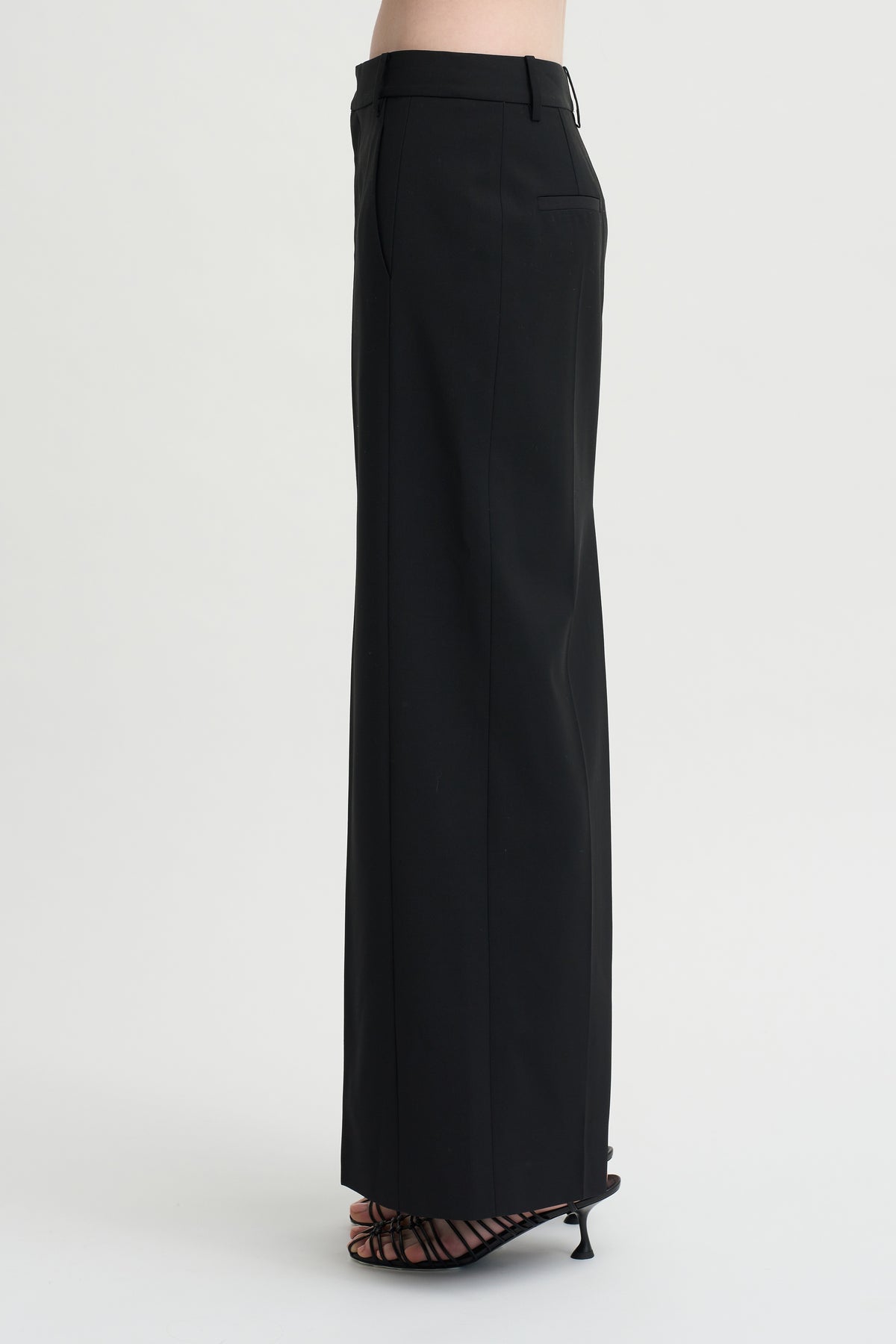 Pre-Order •  Recycled Tropical Wool Double Slit Maxi Skirt, Black