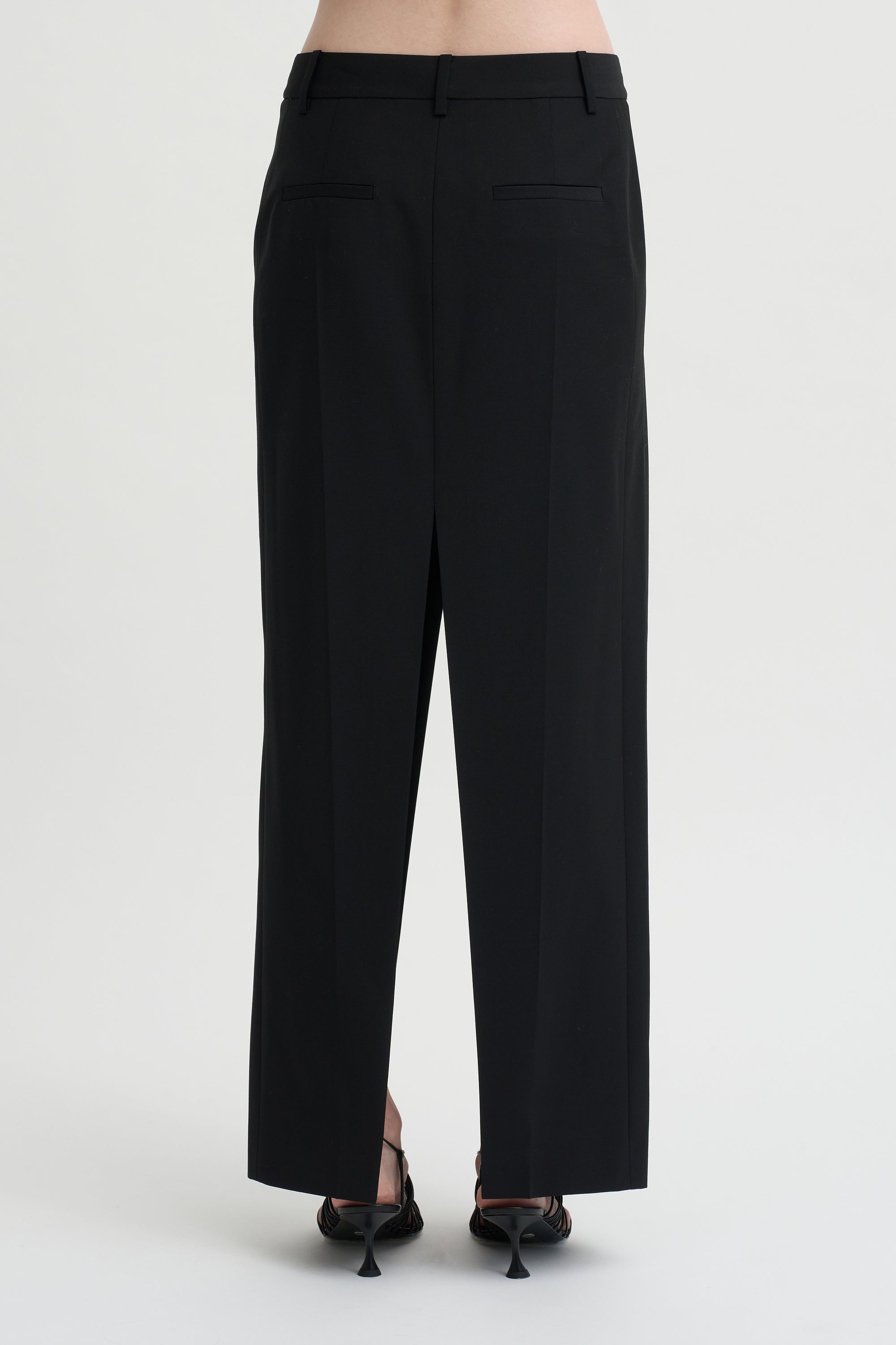 Pre-Order •  Recycled Tropical Wool Double Slit Maxi Skirt, Black