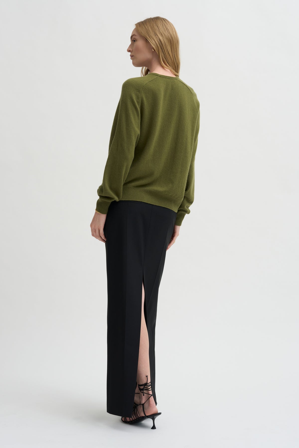 Pre-Order •  Recycled Tropical Wool Double Slit Maxi Skirt, Black