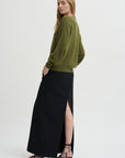 Pre-Order •  Recycled Tropical Wool Double Slit Maxi Skirt, Black