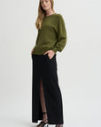 Pre-Order •  Recycled Tropical Wool Double Slit Maxi Skirt, Black