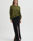 Pre-Order •  Recycled Tropical Wool Double Slit Maxi Skirt, Black