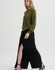 Pre-Order •  Recycled Tropical Wool Double Slit Maxi Skirt, Black