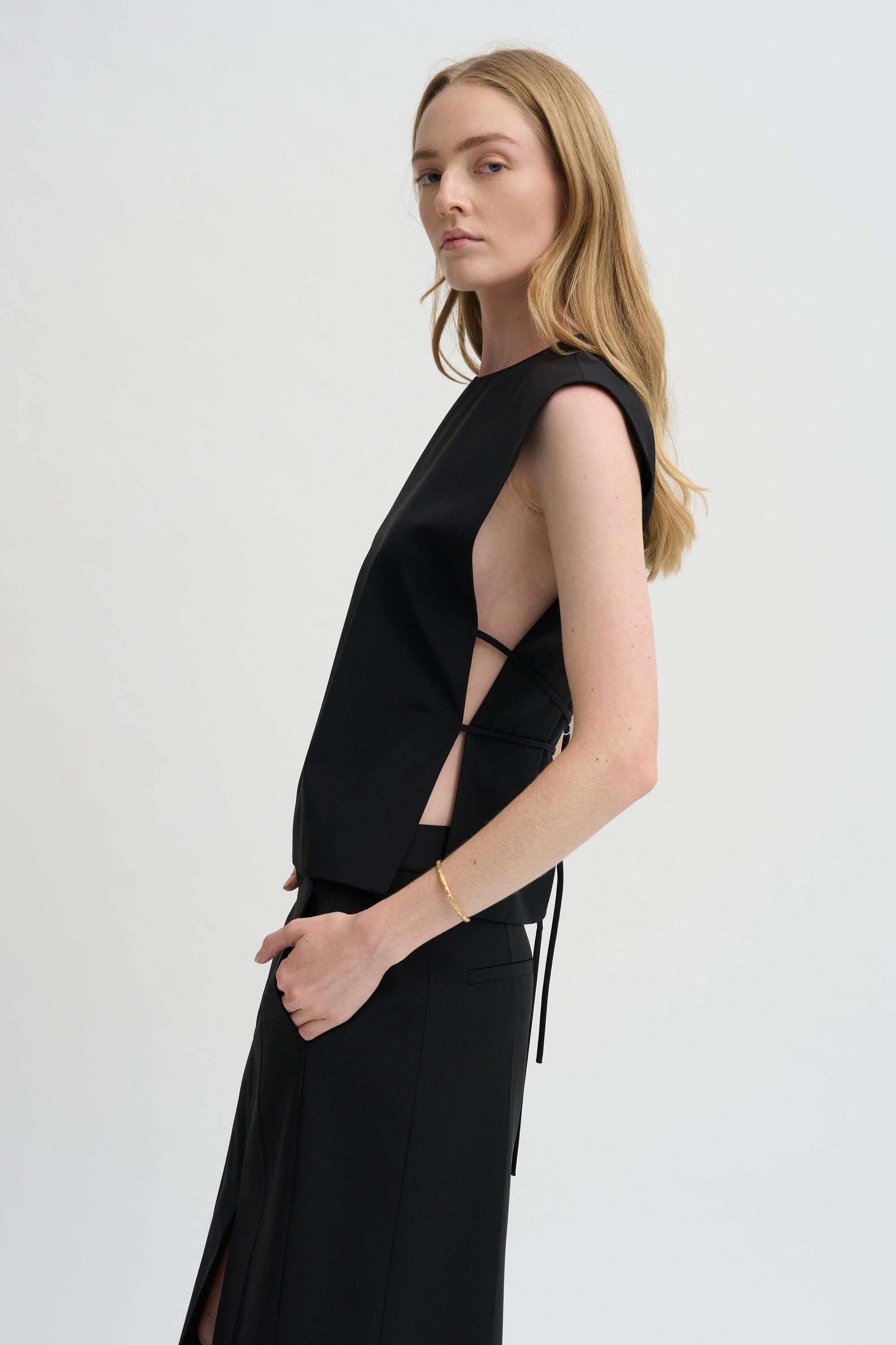 Pre-Order • Recycled Tropical Wool Bib Top, Black