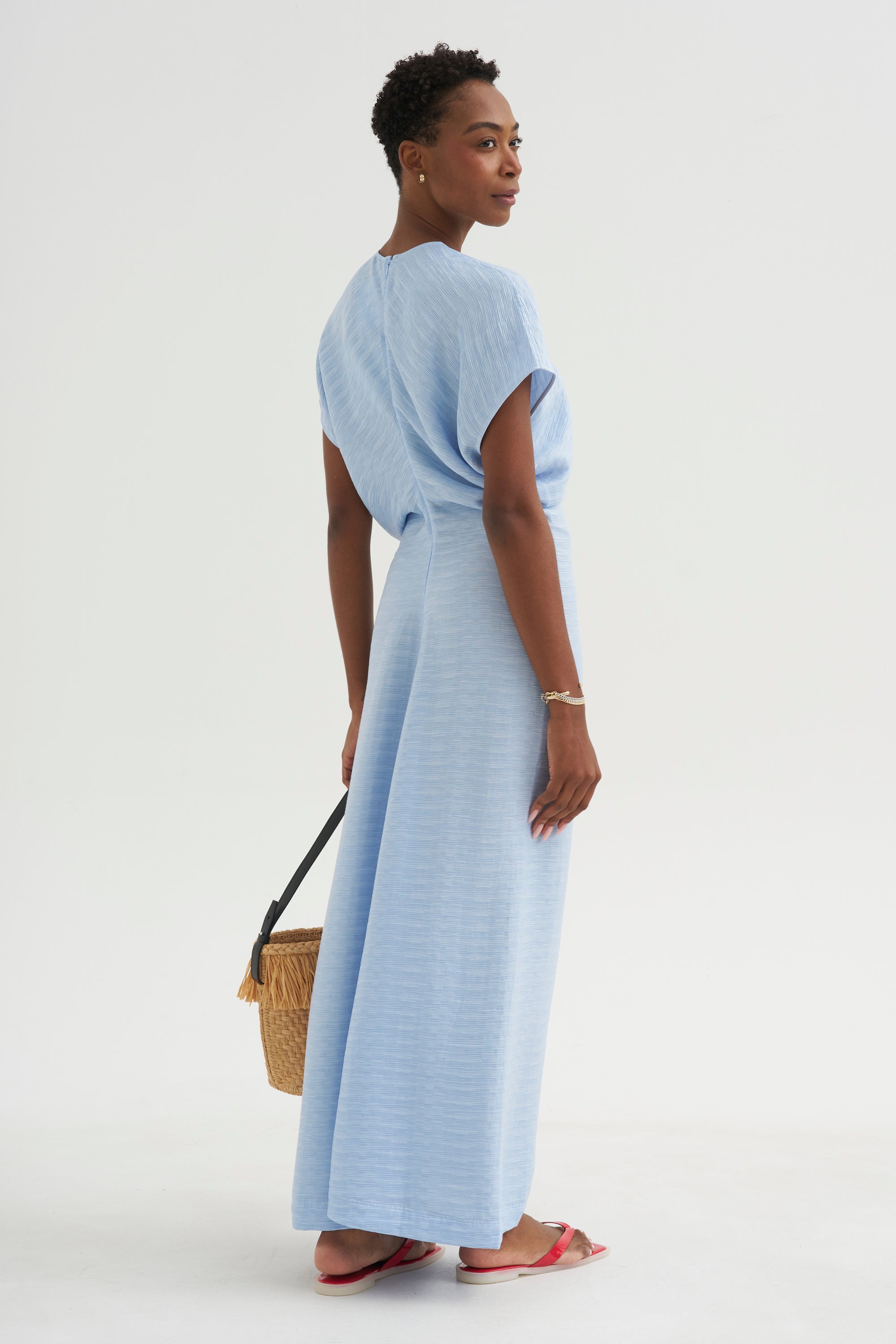 Slouch Waist Dress, Sky – Kick Pleat