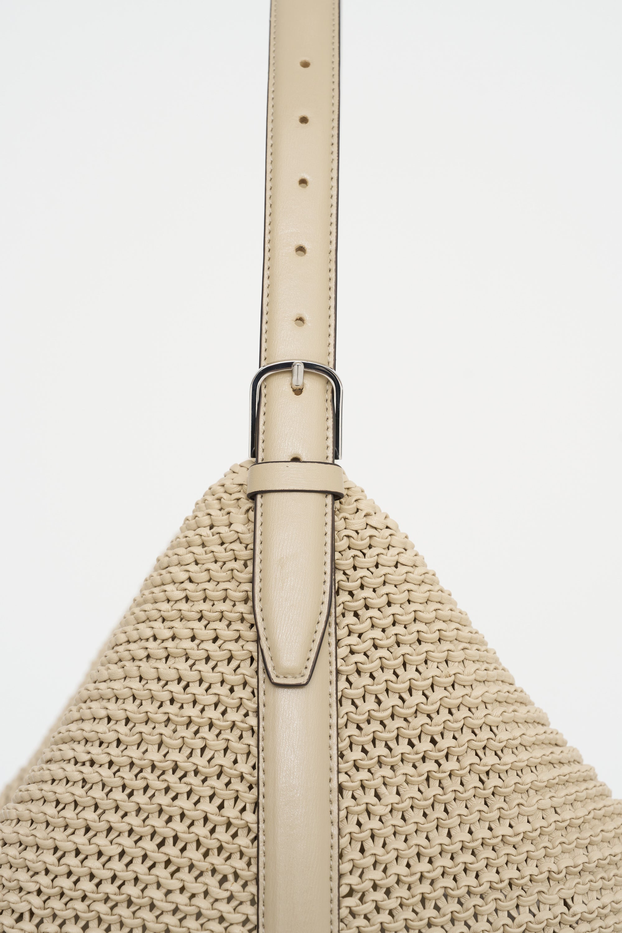 Belted Woven Leather Tote, Fawn