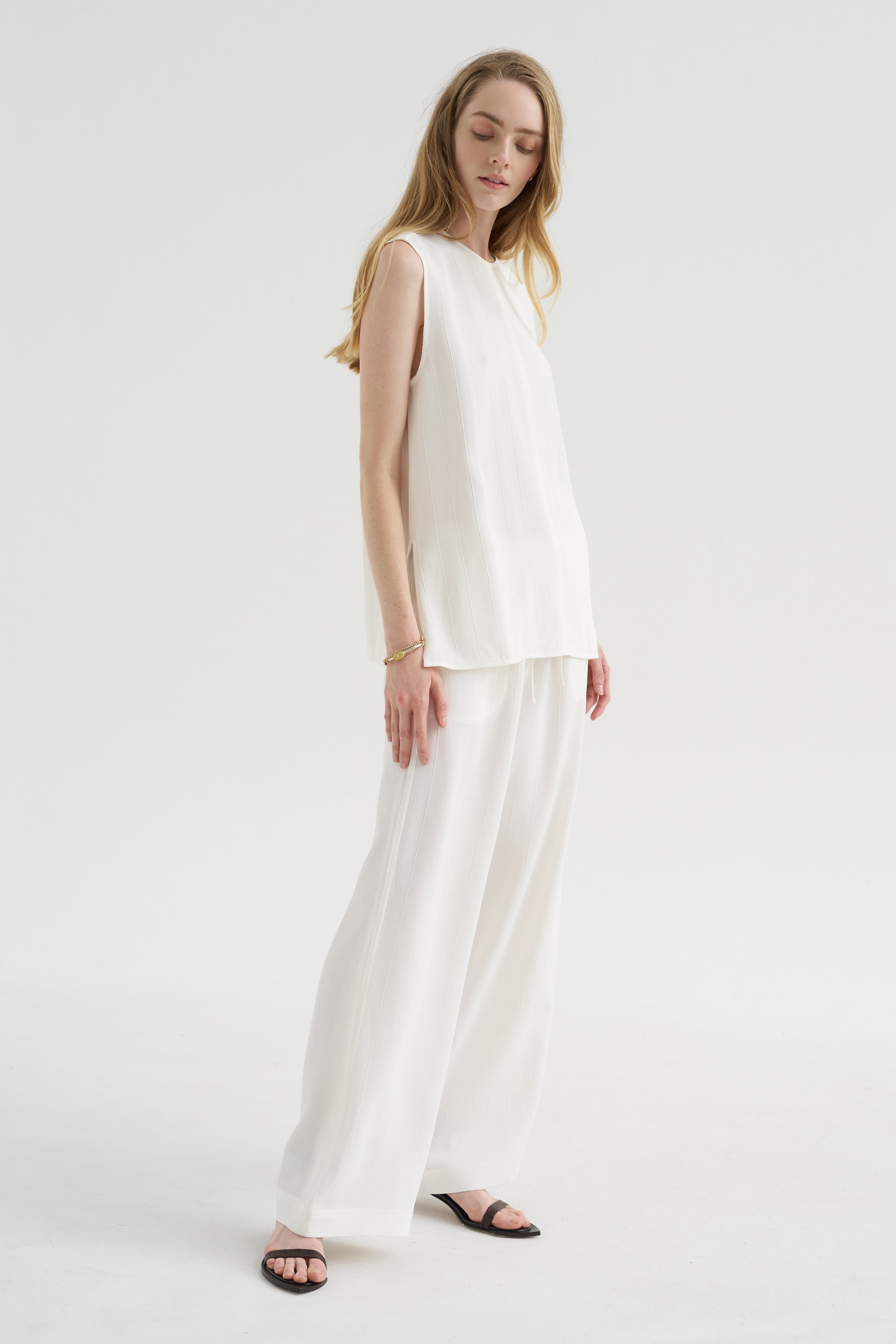 Woven Stripe Drawstring Trouser, Meringue