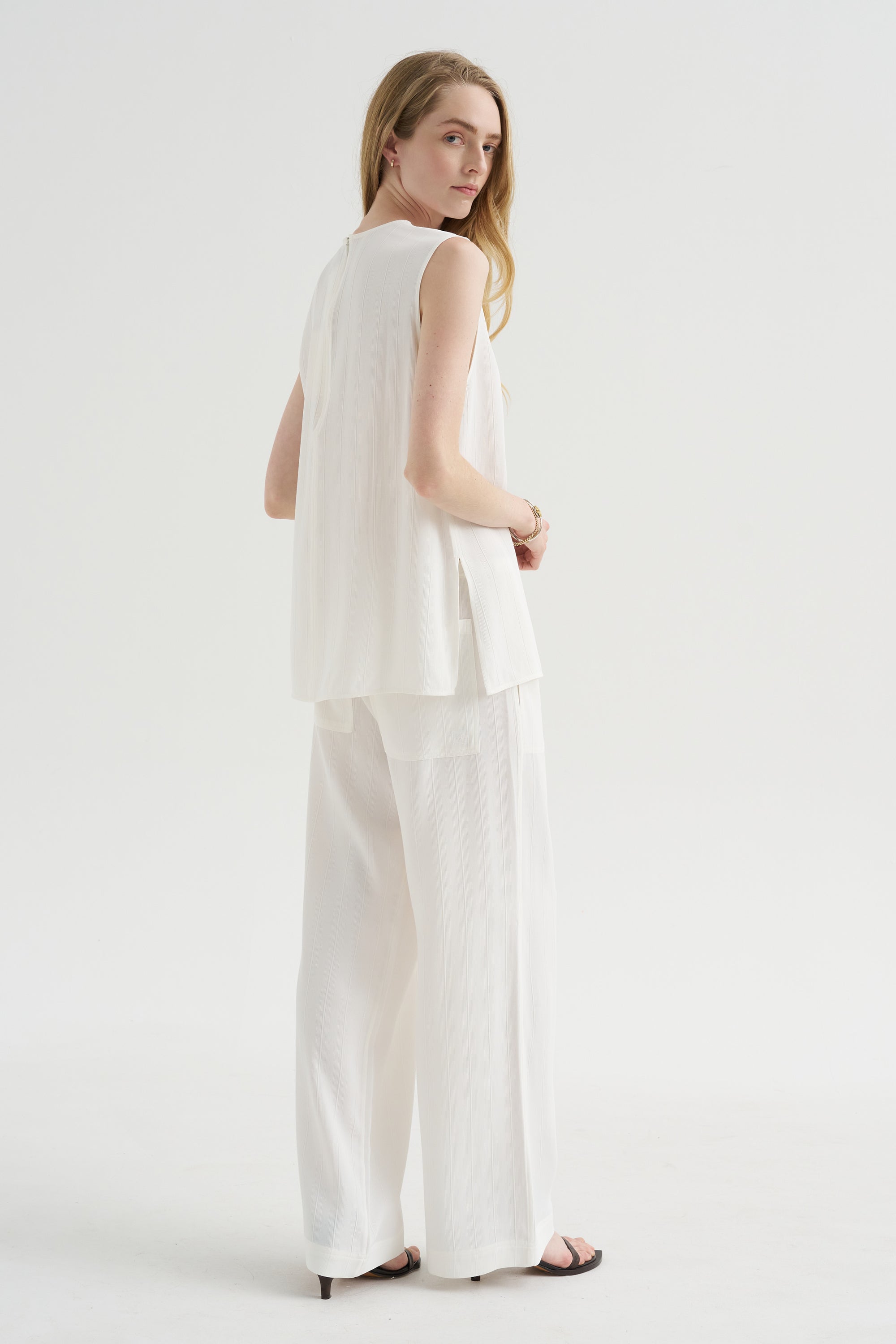 Woven Stripe Drawstring Trouser, Meringue