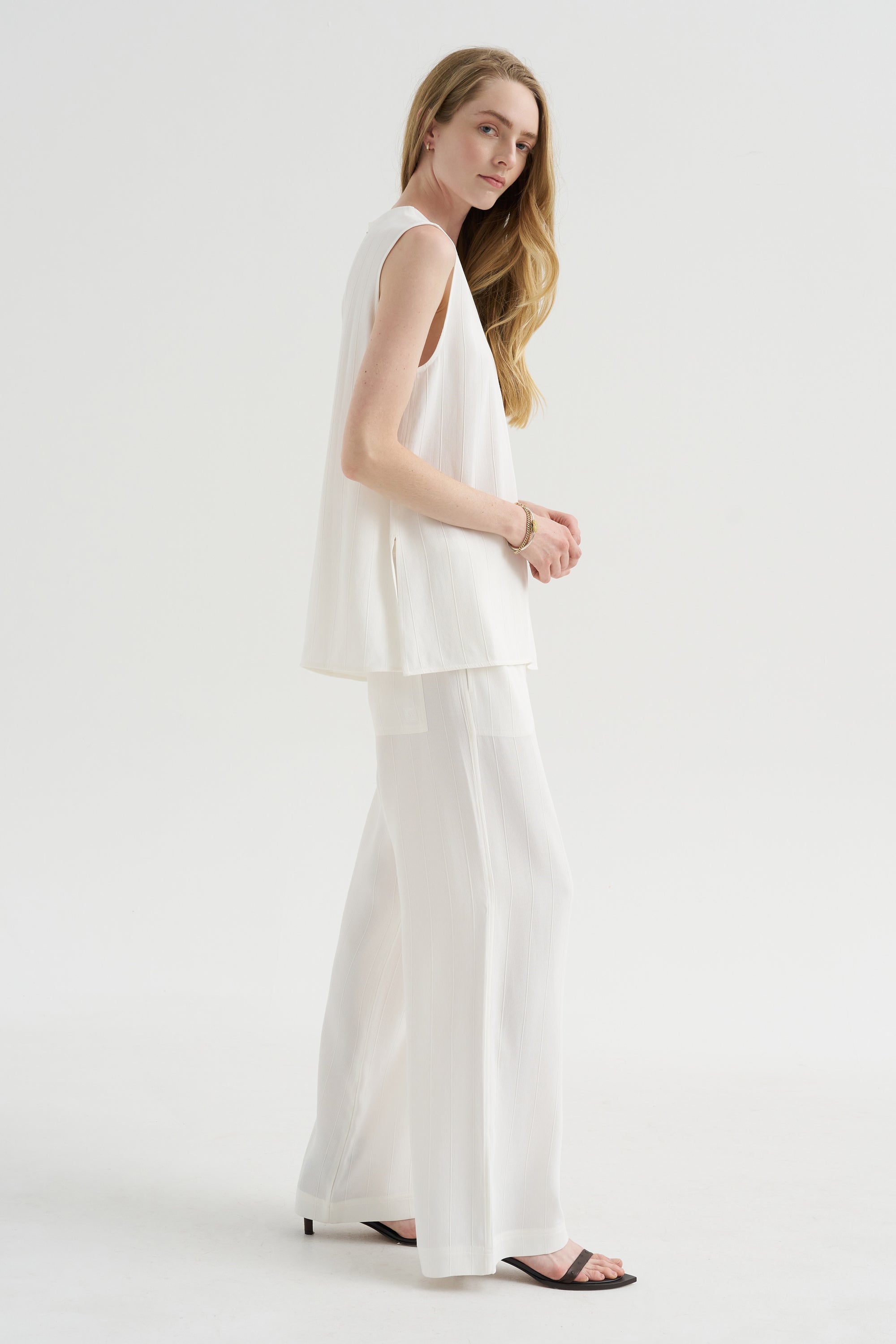 Woven Stripe Drawstring Trouser, Meringue