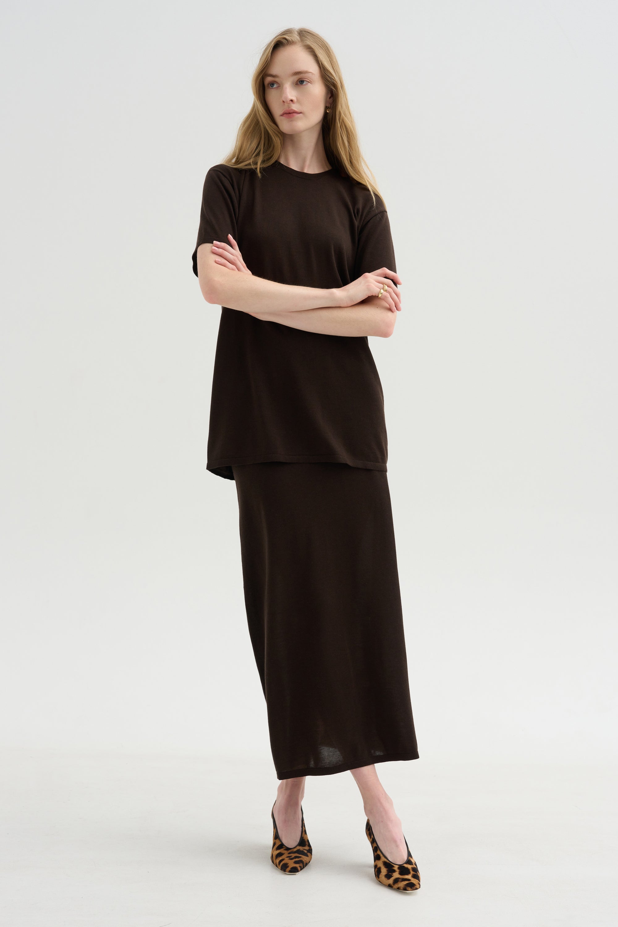 Long Knit Skirt, Fondante