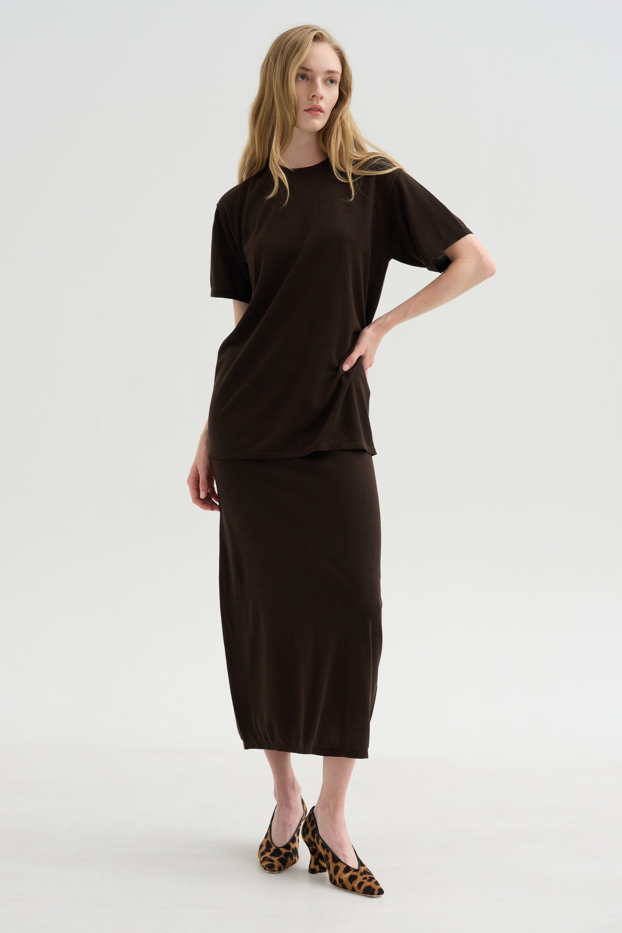Long Knit Skirt, Fondante