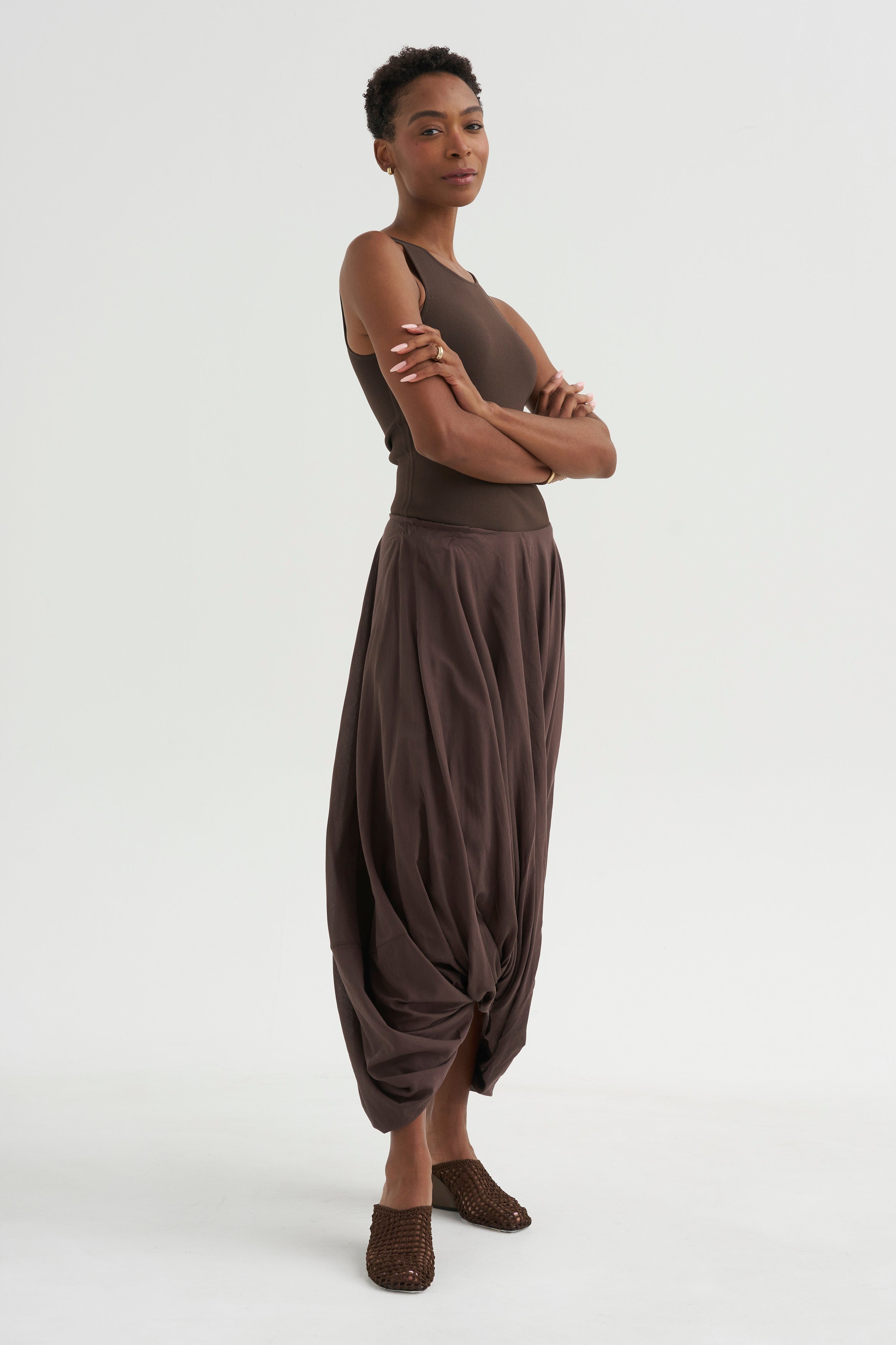 Cocoon Skirt, Walnut – Kick Pleat