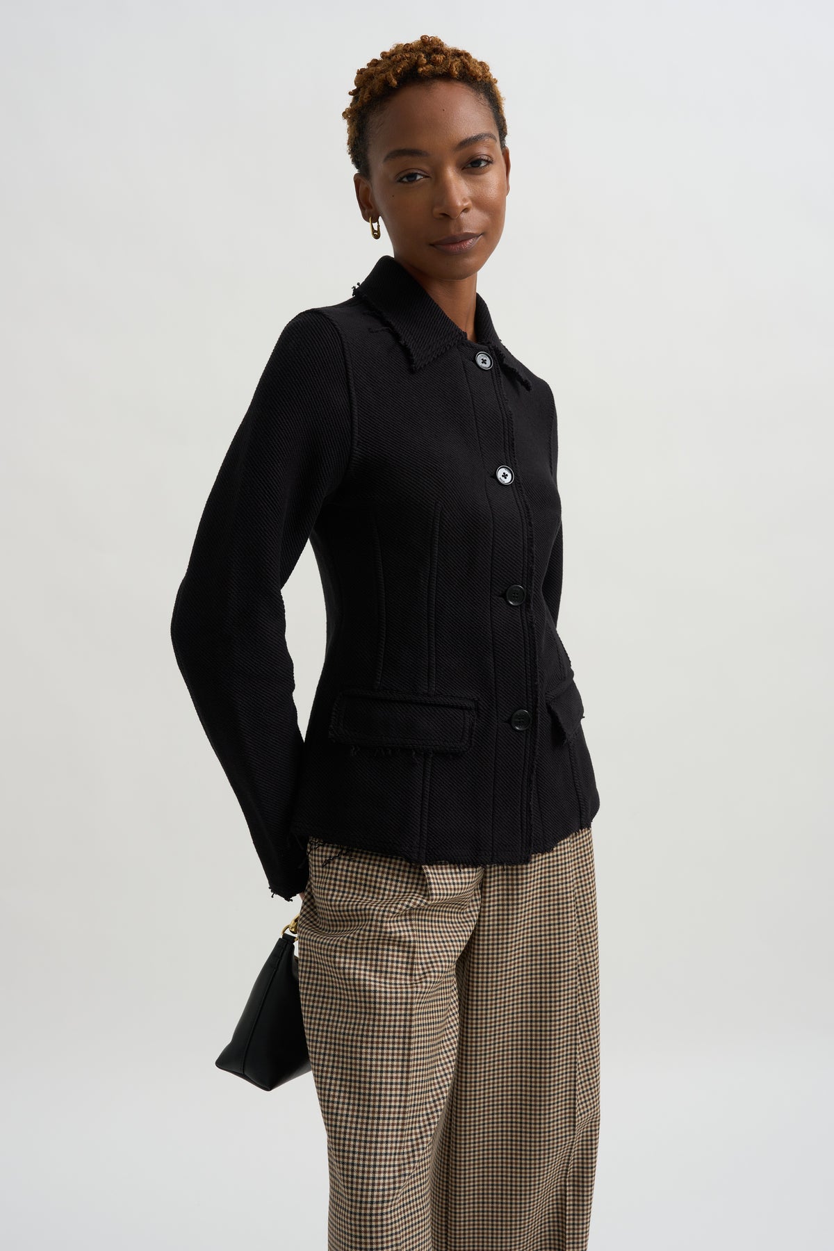 Raw Hem Cotton Jacket, Black