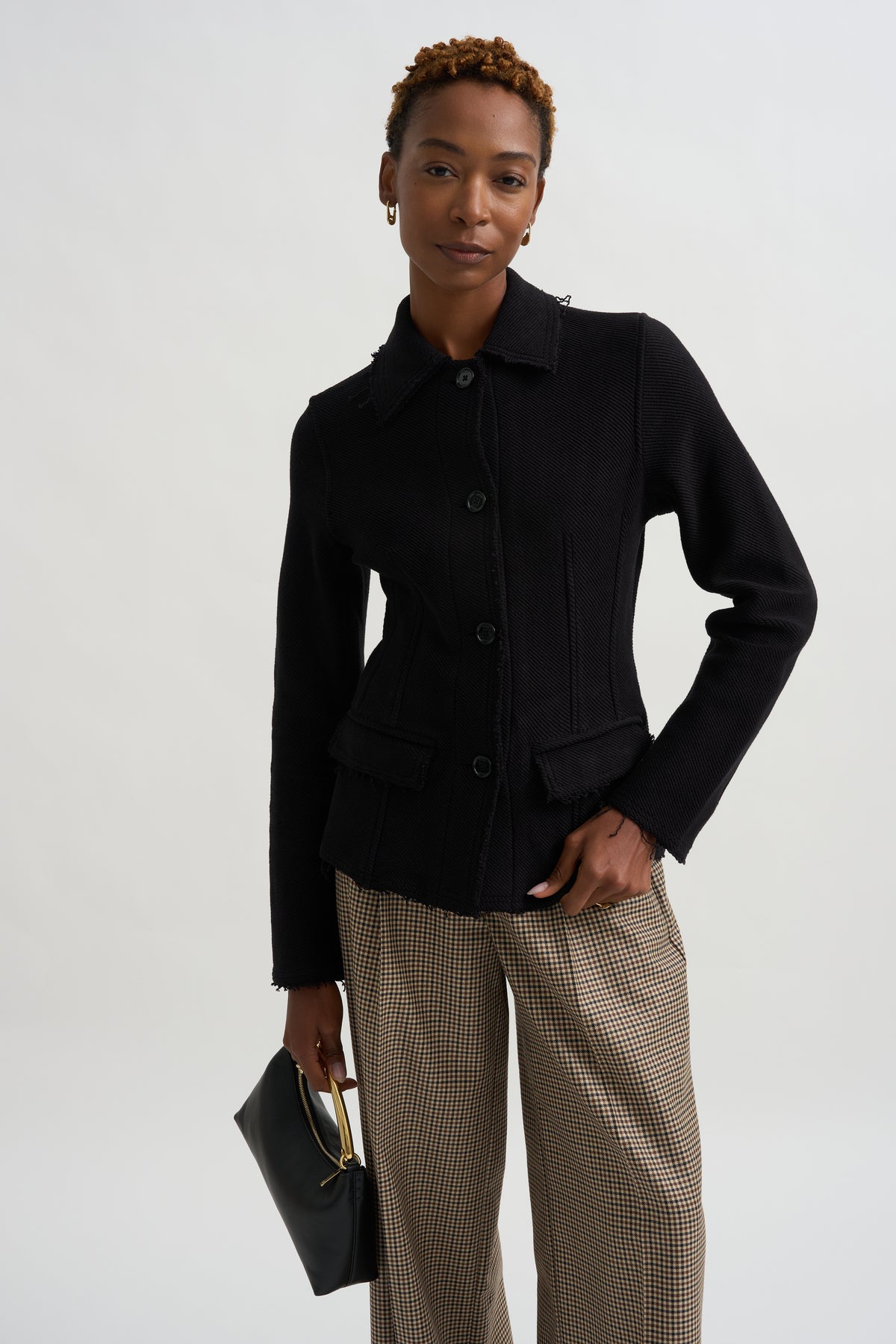 Raw Hem Cotton Jacket, Black