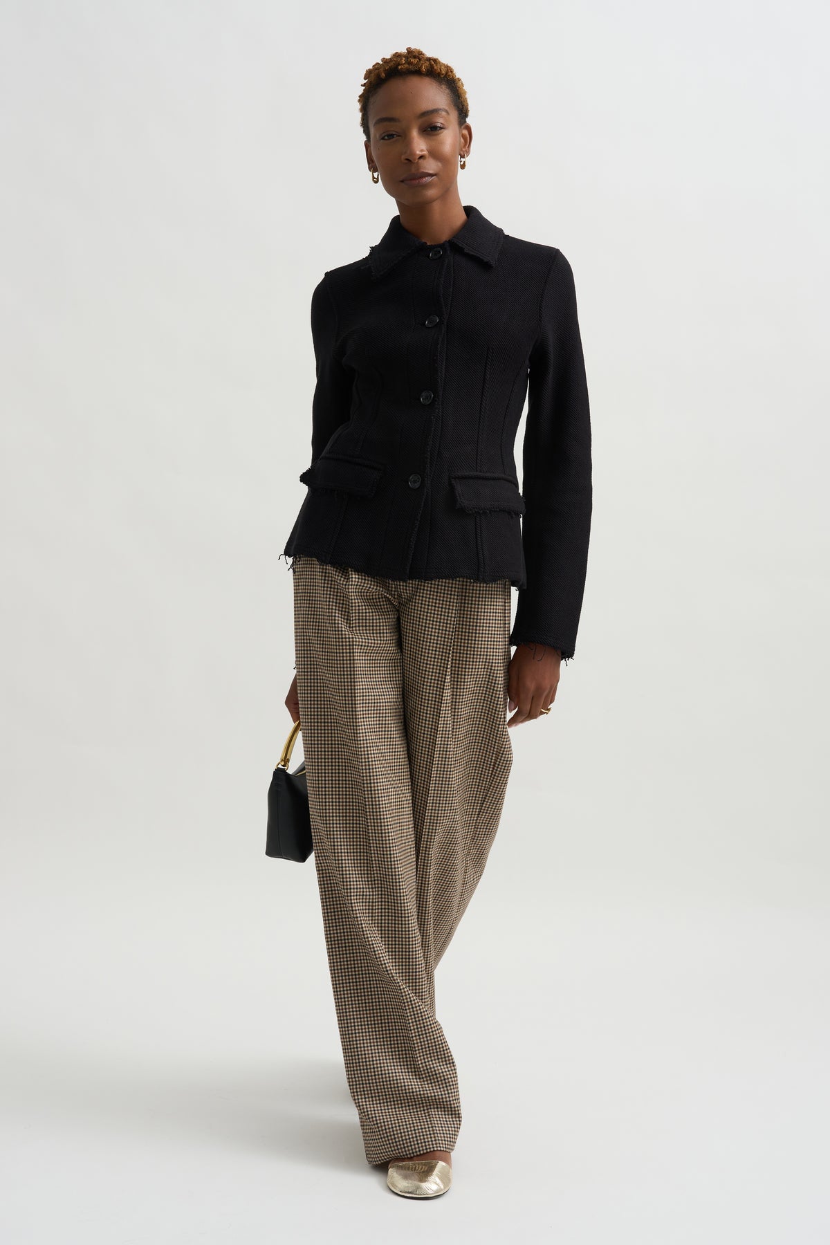 Raw Hem Cotton Jacket, Black