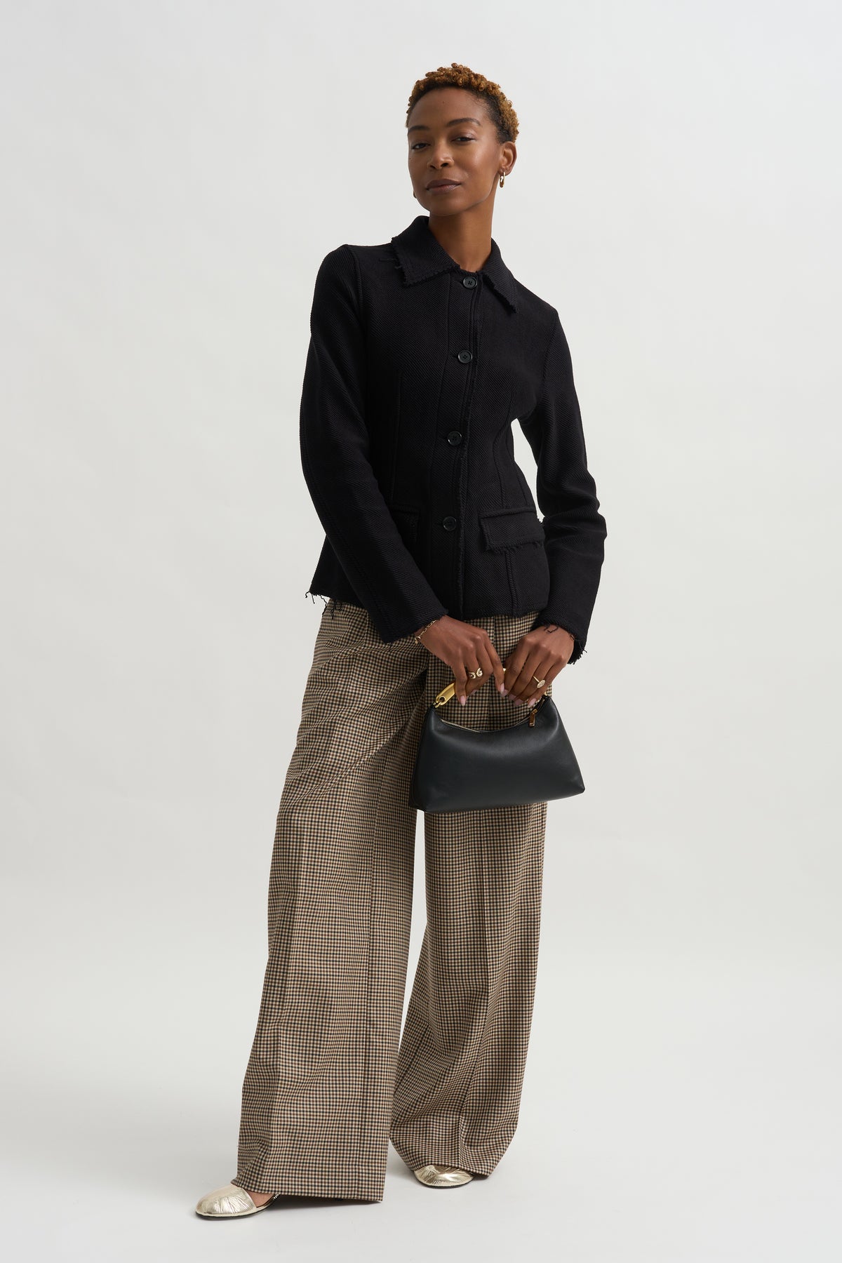 Raw Hem Cotton Jacket, Black