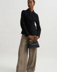 Raw Hem Cotton Jacket, Black