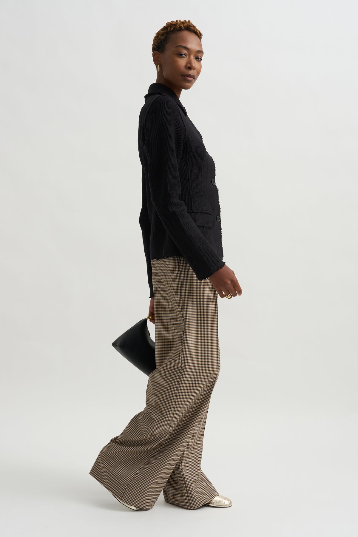 Raw Hem Cotton Jacket, Black