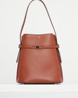 Belted Grained-Leather Bucket Bag, Sienna