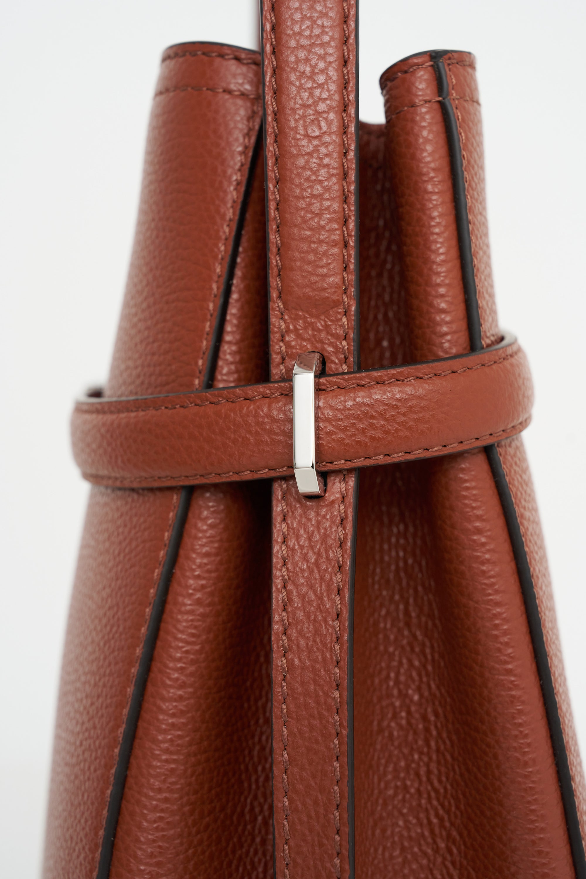 Belted Grained-Leather Bucket Bag, Sienna