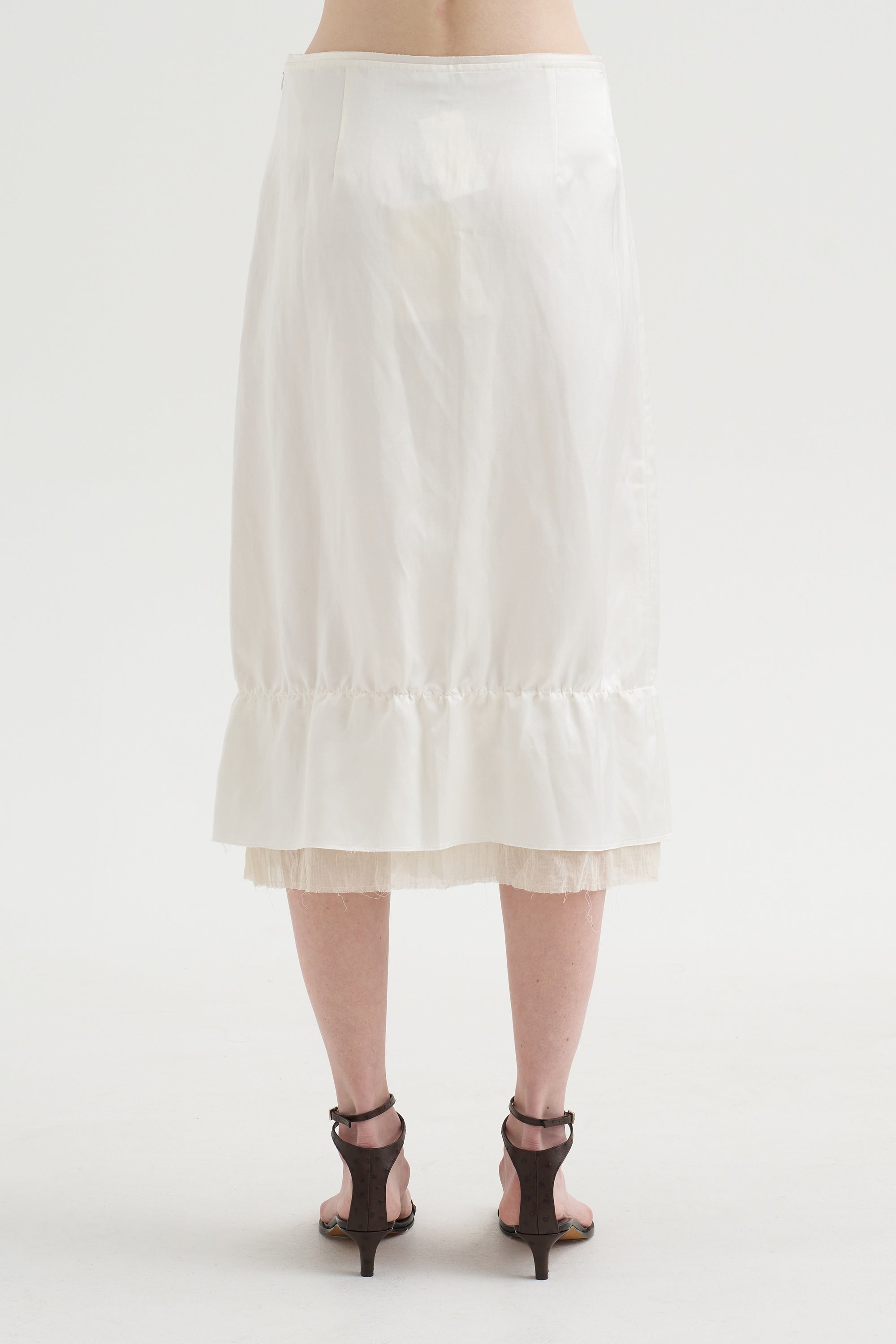 Layered Satin Skirt, White