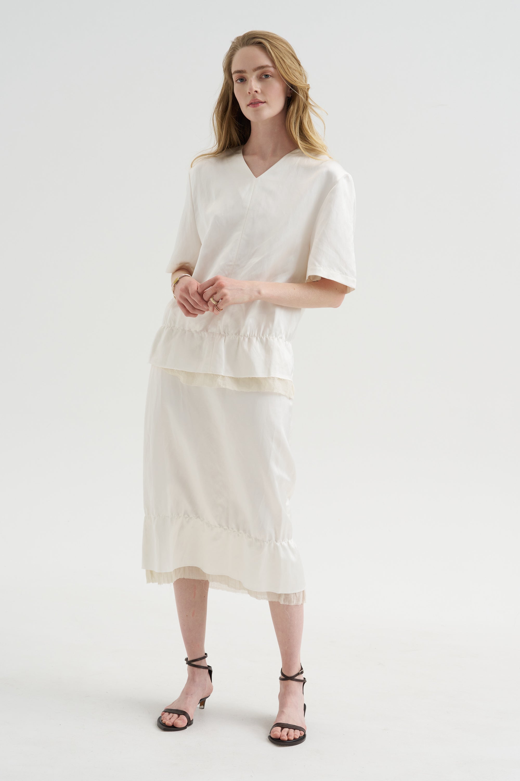 Layered Satin Skirt, White