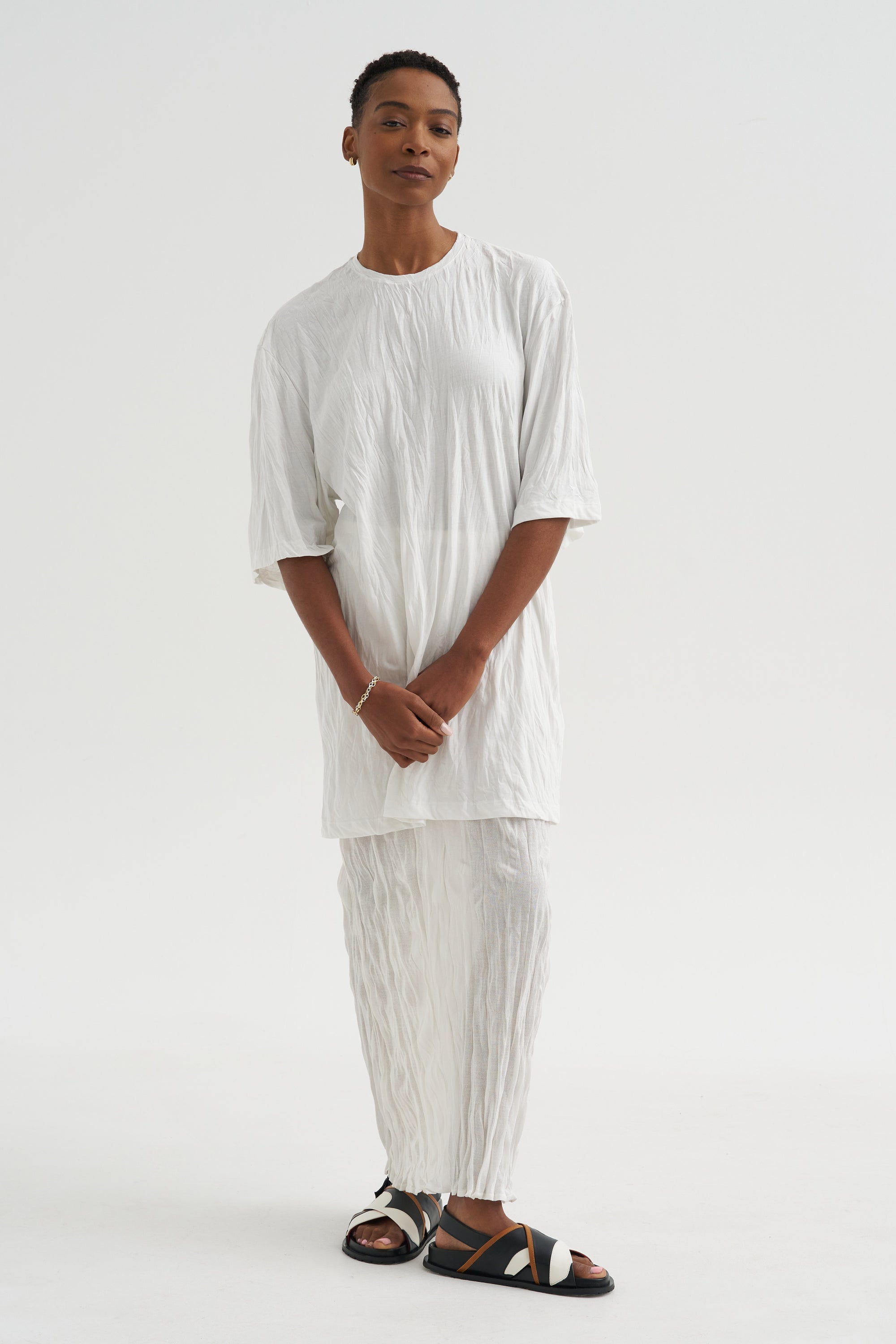 Crinkled Knit Skirt, White