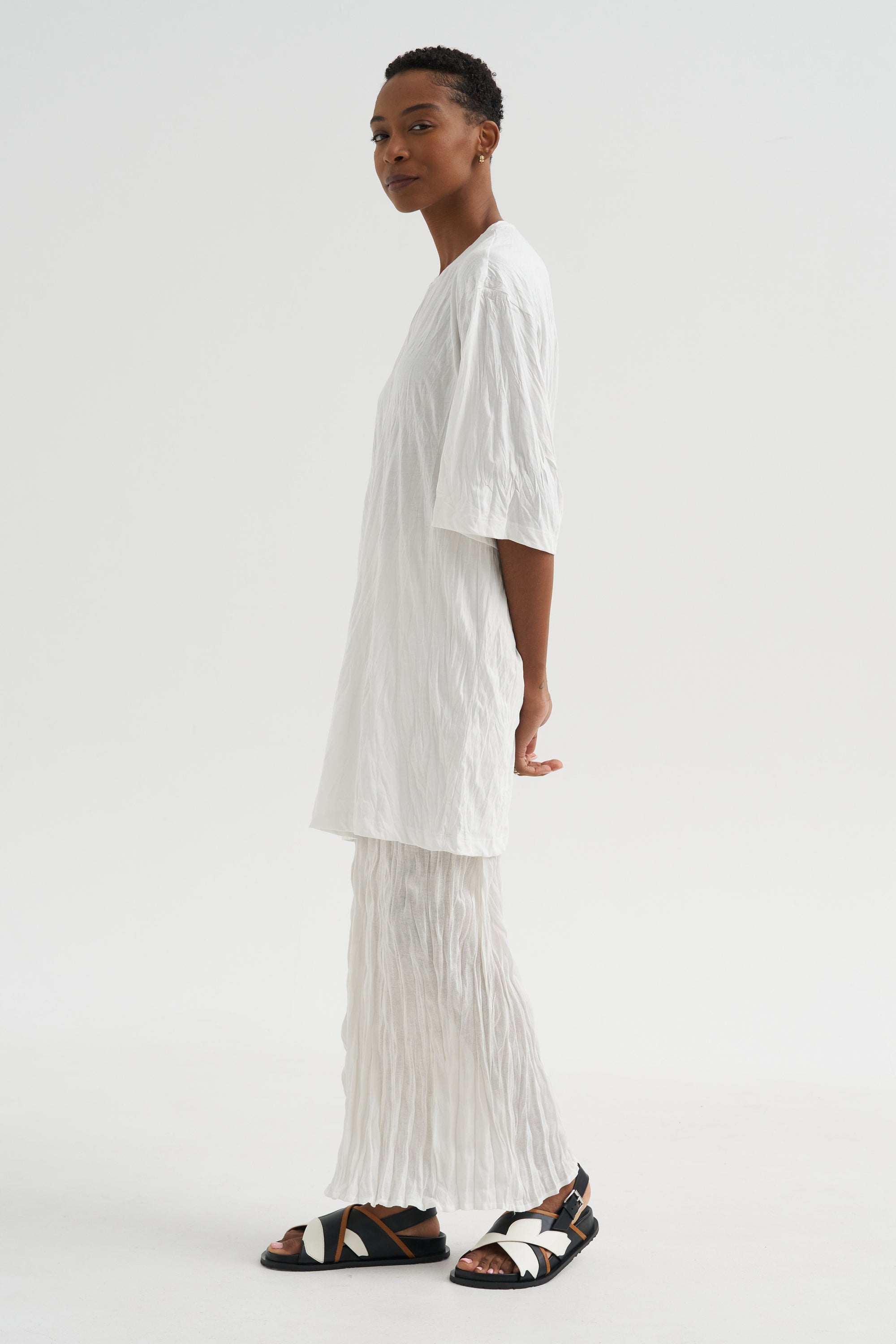 Crinkled Knit Skirt, White