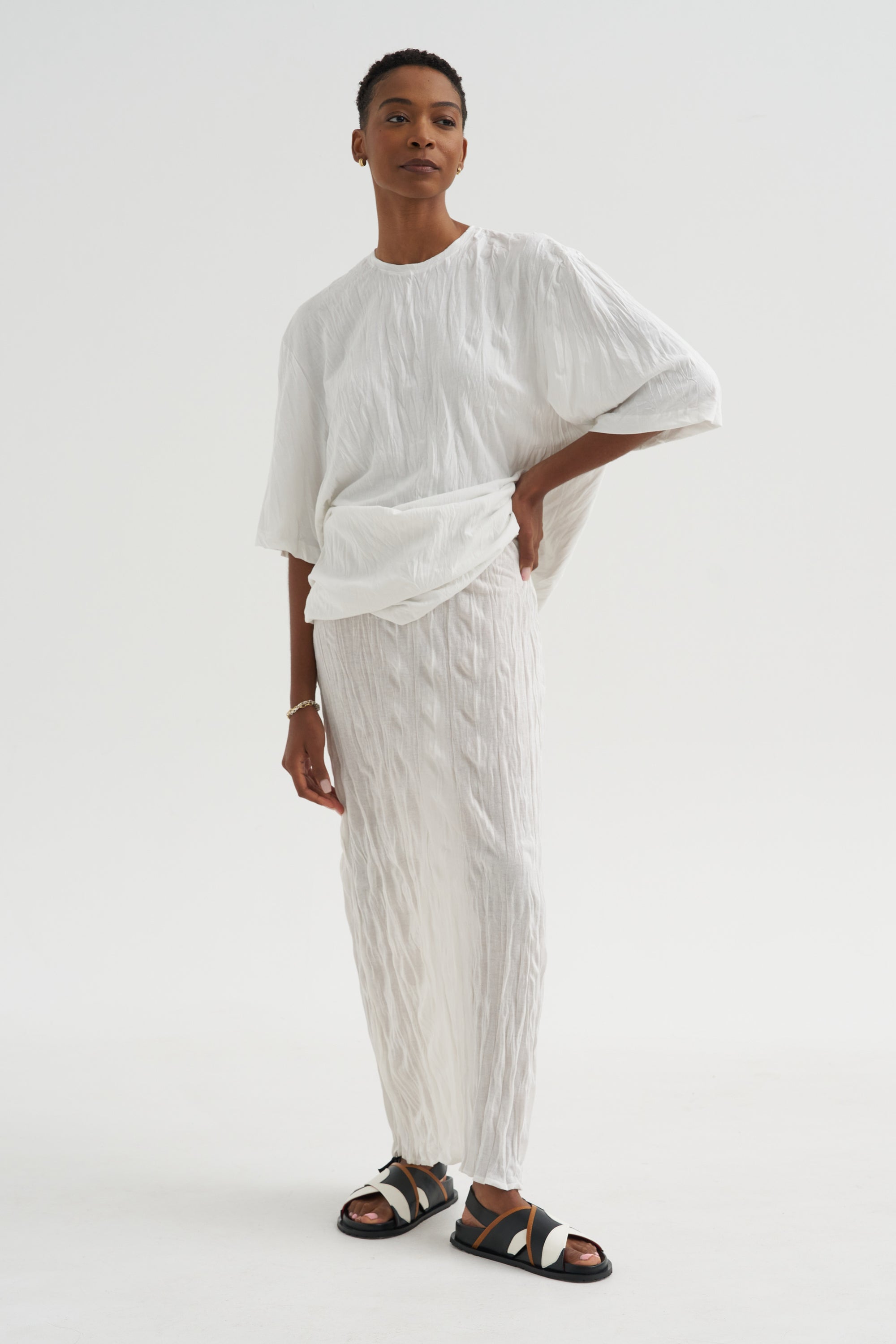 Crinkled Knit Skirt, White