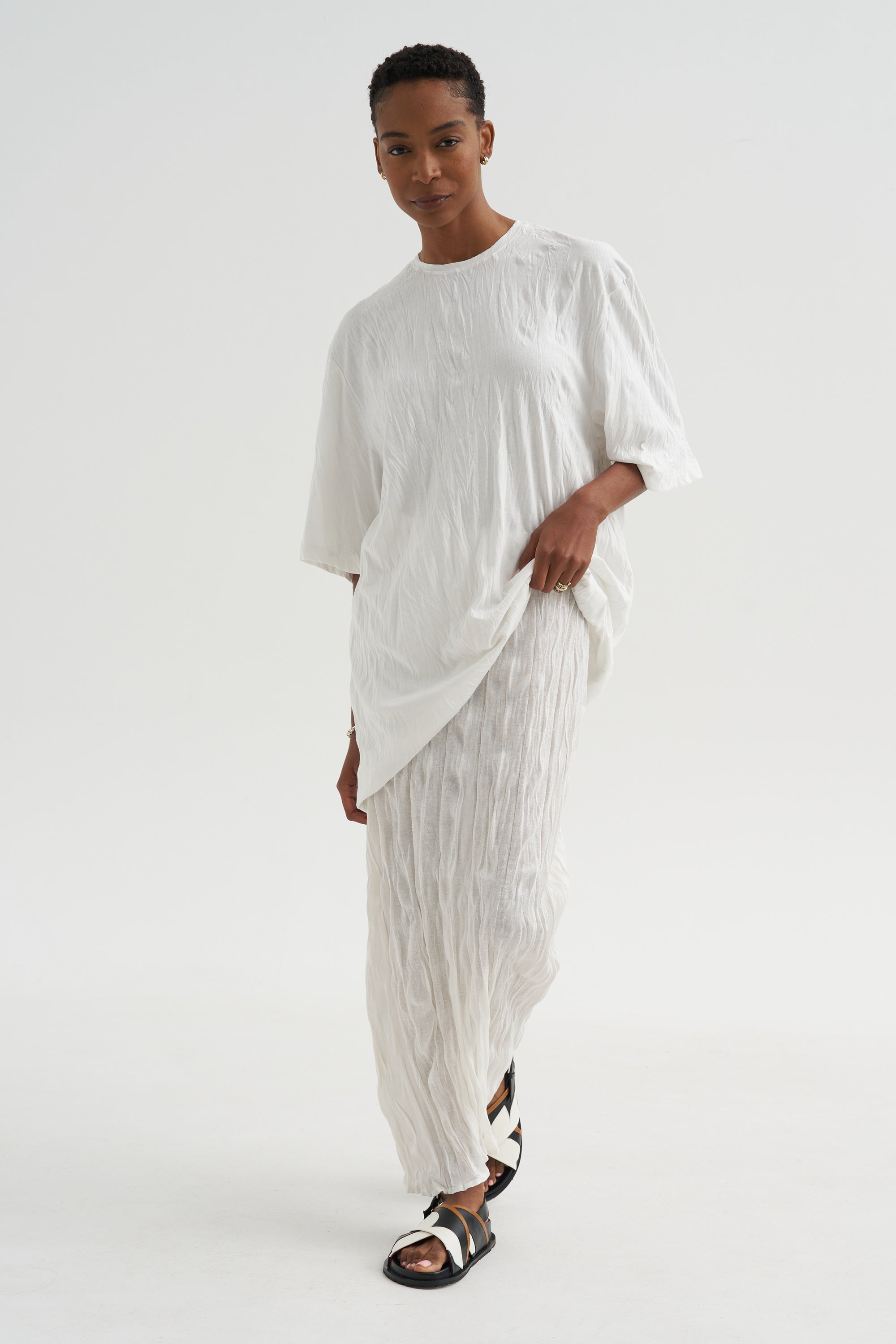 Crinkled Knit Skirt, White