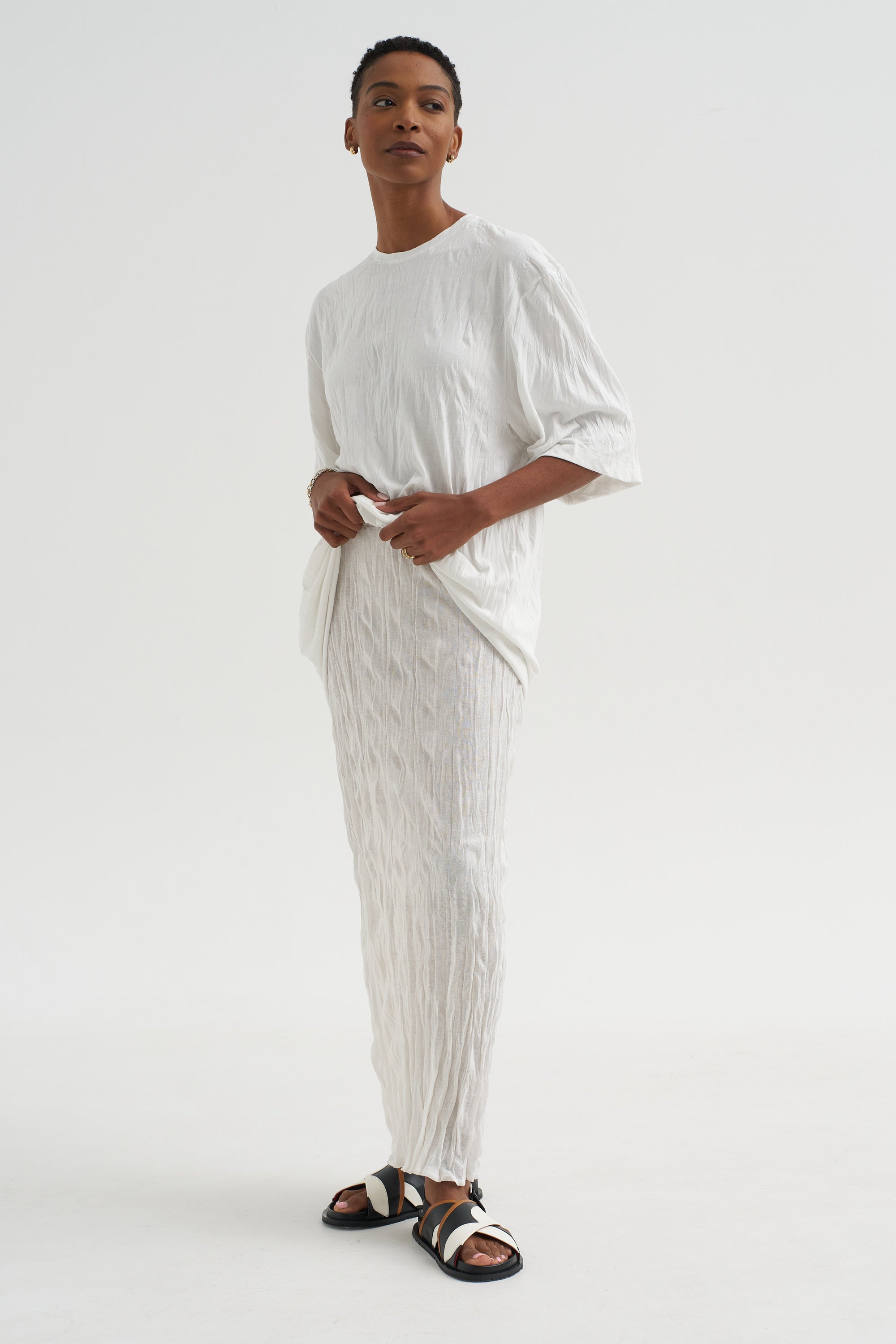 Crinkled Knit Skirt, White