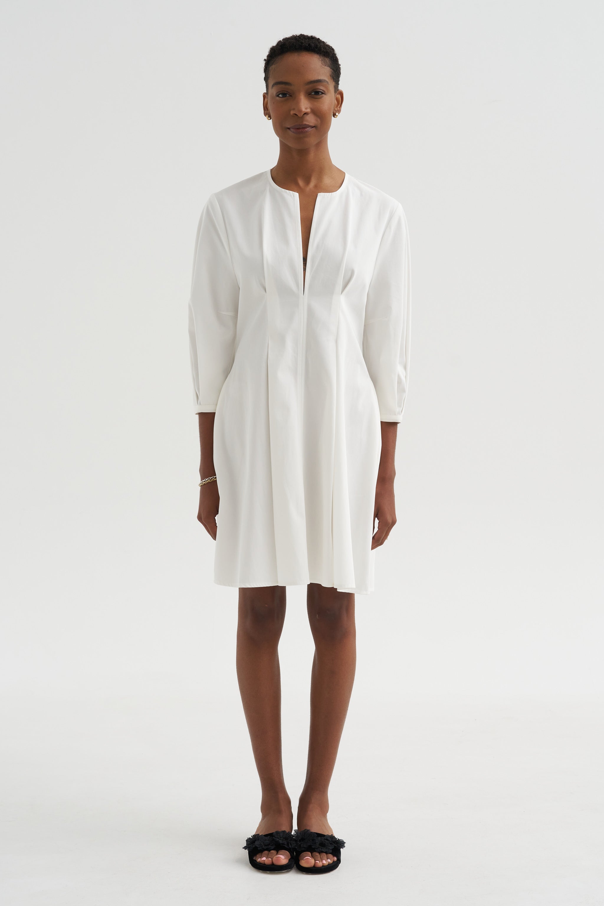 Balloon Sleeve Cotton Dress, White – Kick Pleat