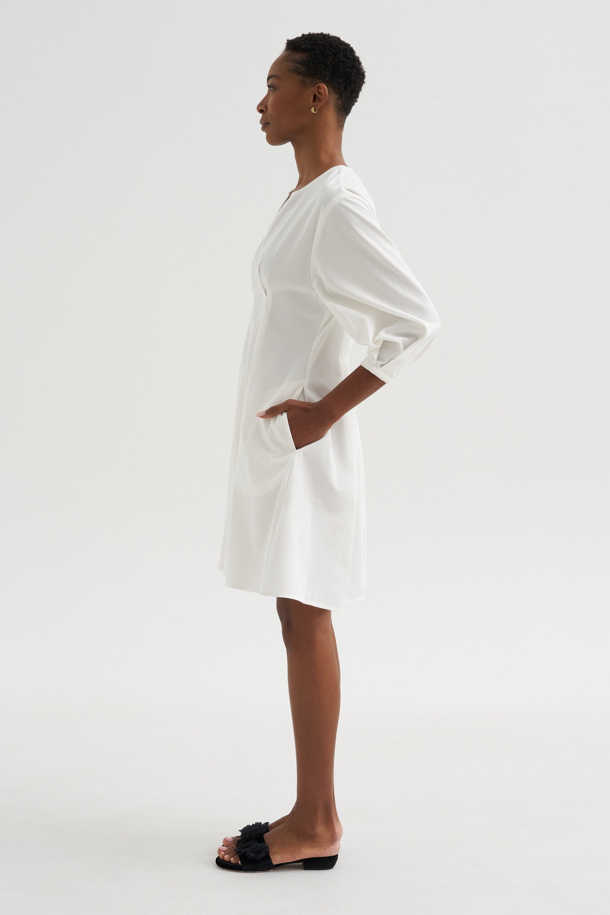 Balloon Sleeve Cotton Dress, White – Kick Pleat