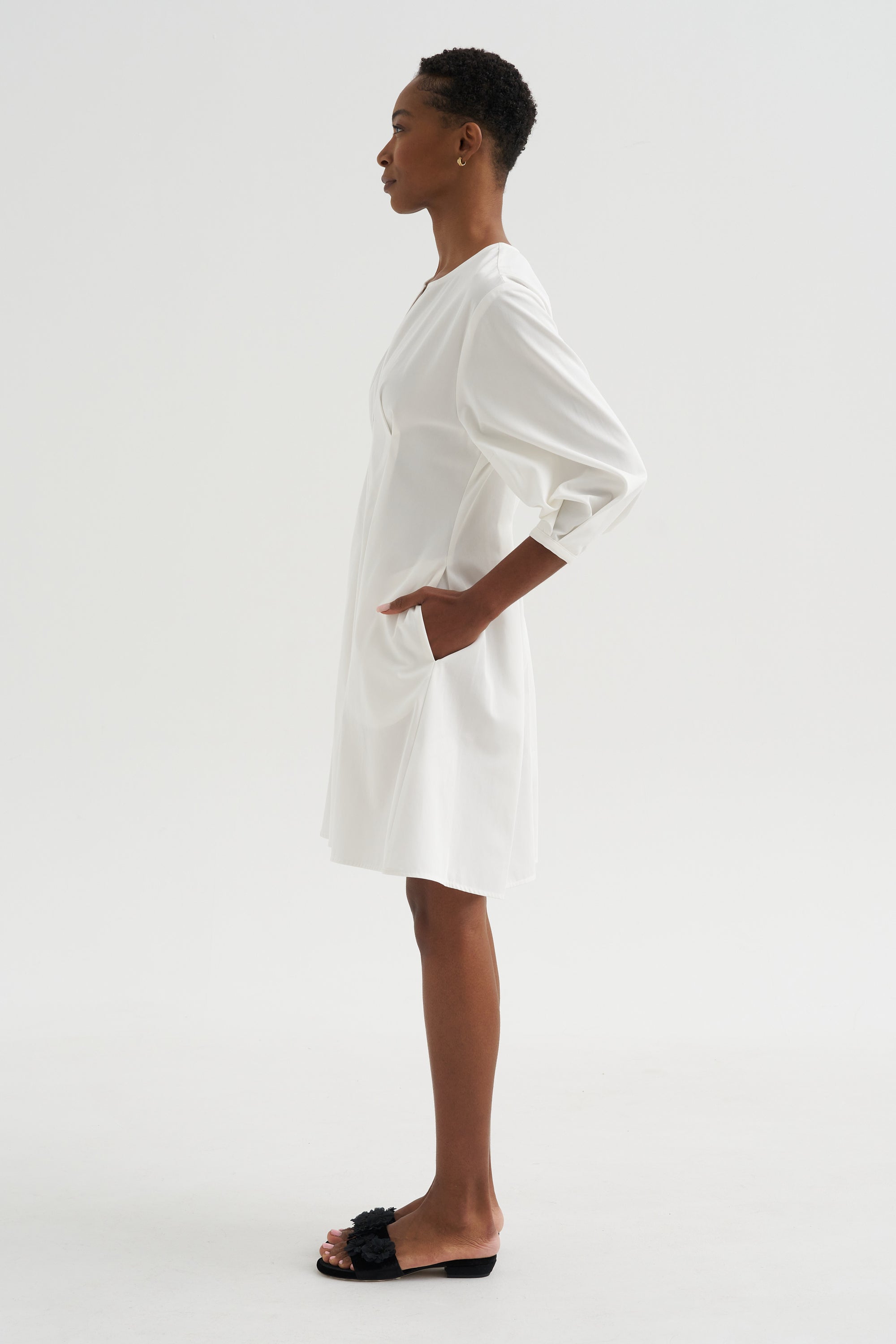 Balloon Sleeve Cotton Dress, White – Kick Pleat