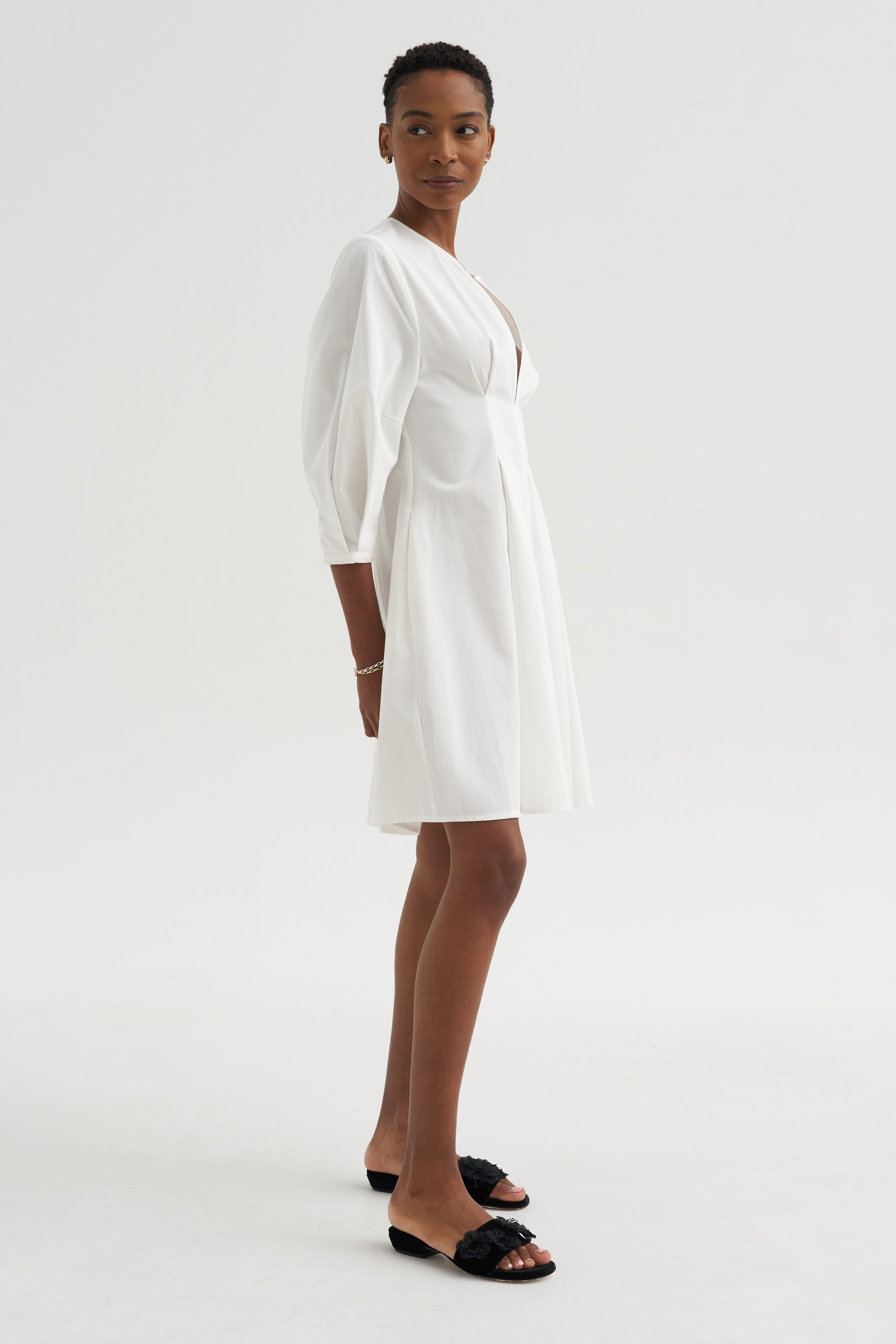 Balloon Sleeve Cotton Dress, White – Kick Pleat