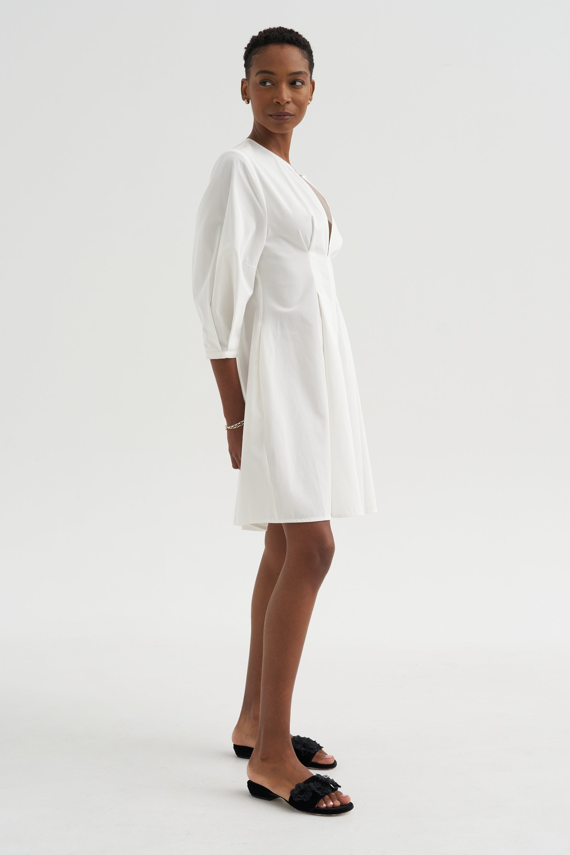 toteme white dress Balloon Sleeve Cotton Dress, White – Kick Pleat